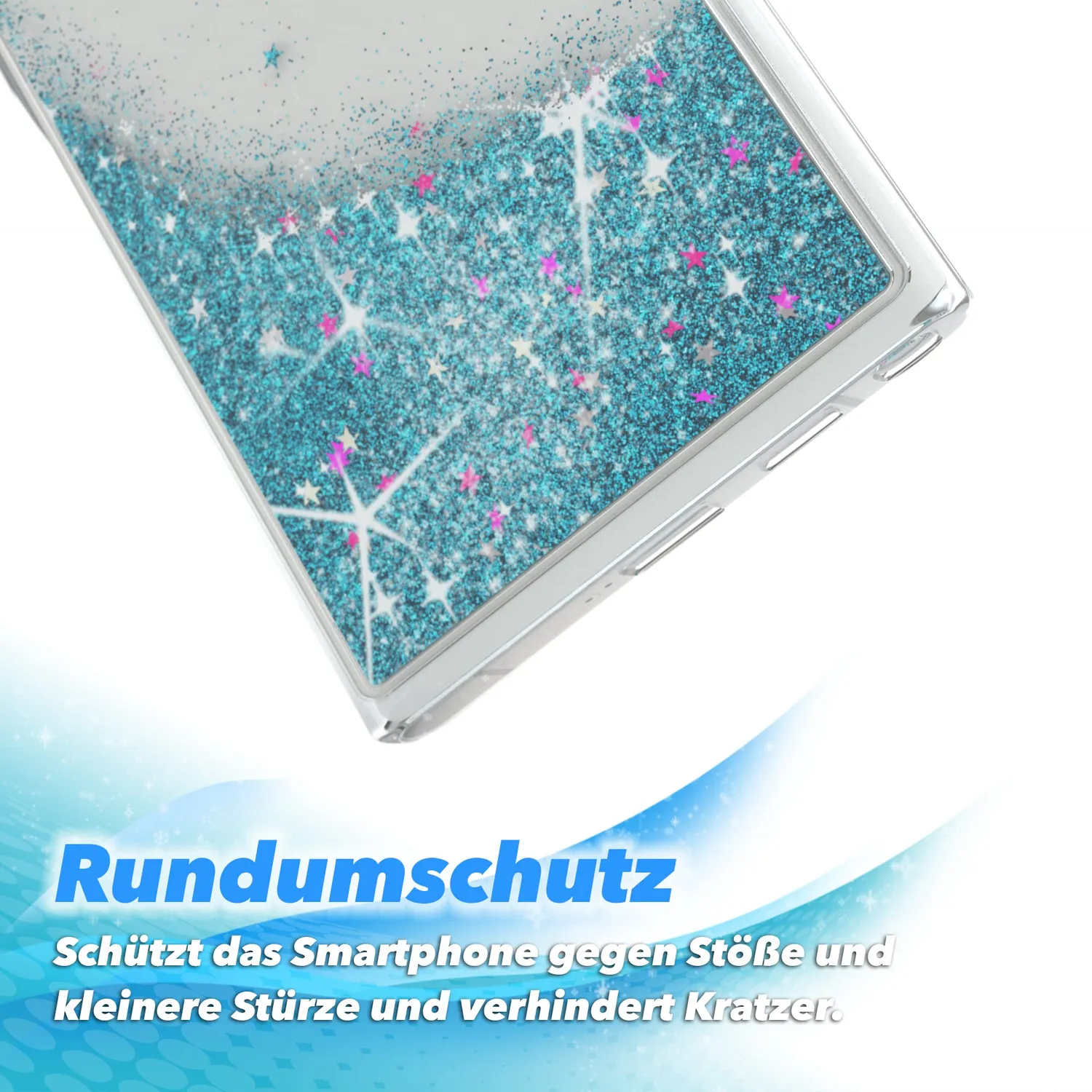 EAZY CASE Galaxy S22 Ultra Glitzer Handyhülle Liquid-Blau