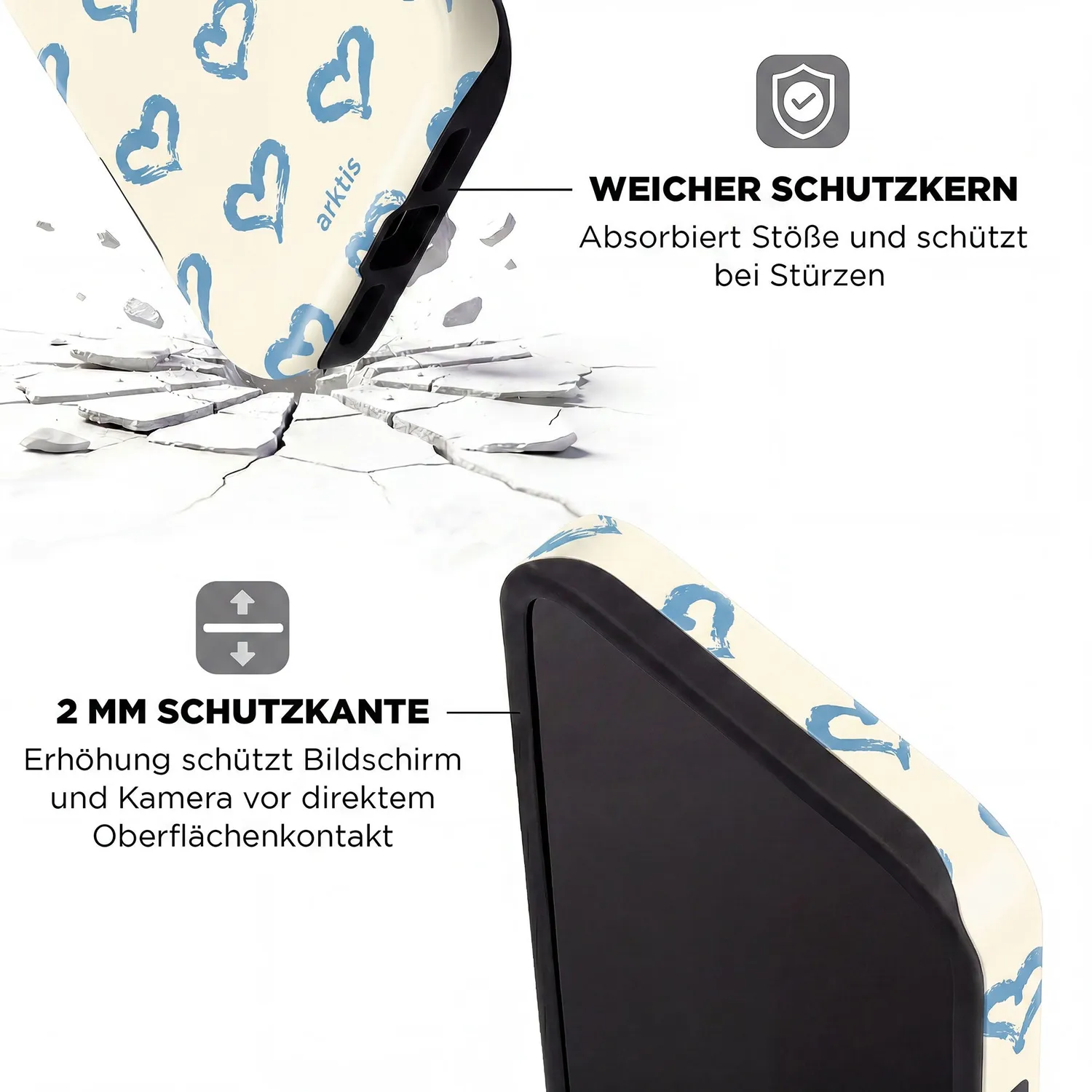 arktis Blue Hearts iPhone 16e Hülle MagSafe