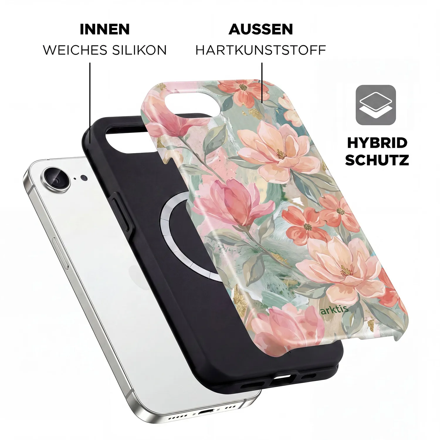 arktis iPhone 16e Hülle Pastel Flowers MagSafe