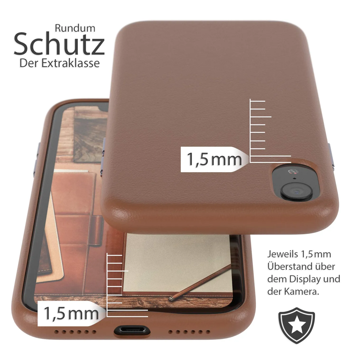 EAZY CASE iPhone XR Kunstlederhülle Braun Kameraschutz