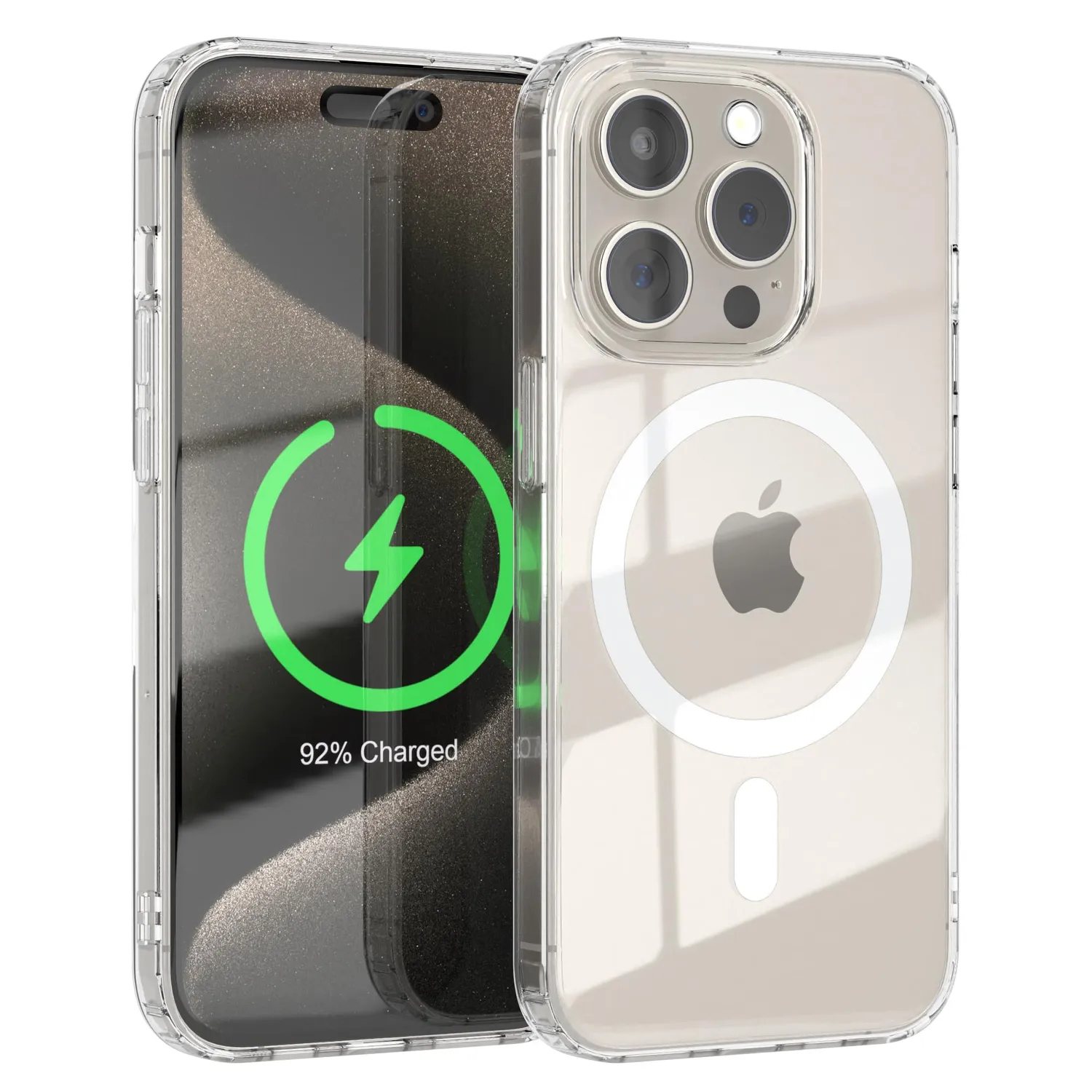 EAZY CASE Crystal iPhone 15 Handyhülle Transparent Beere MagSafe