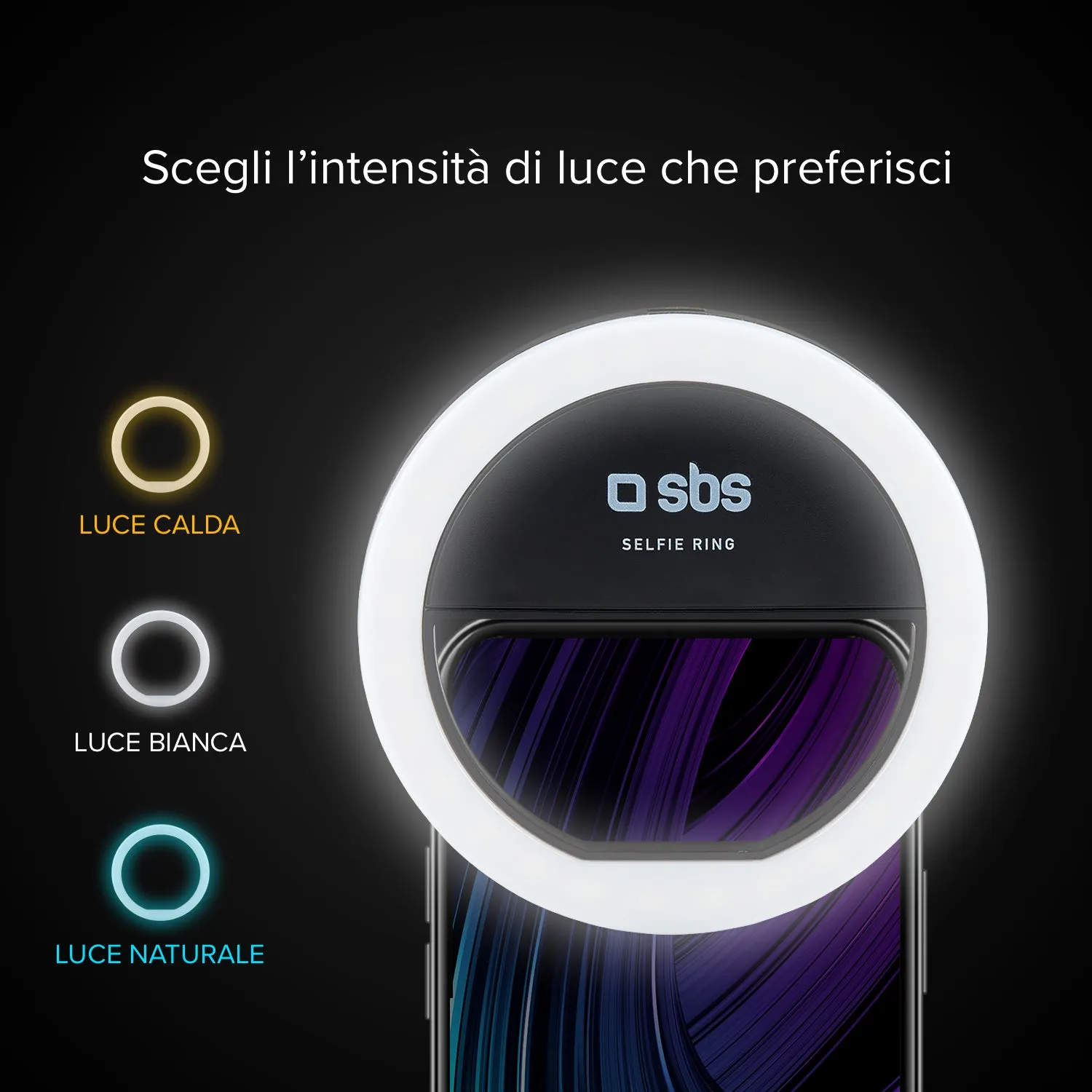 SBS Selfie Ringlicht mit Clip universell LED 3 Farben