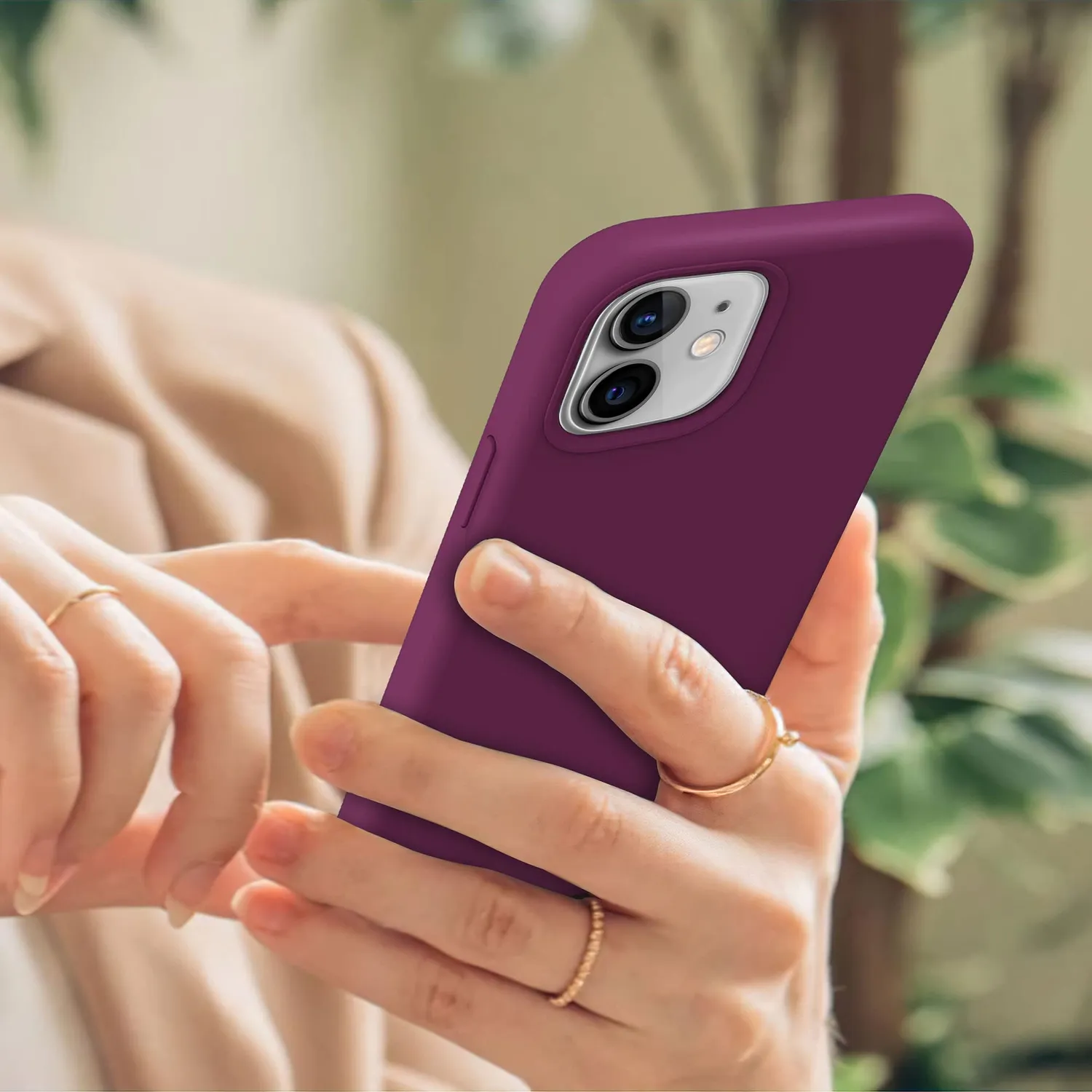 YATWIN iPhone 12 Mini Silikonhülle Weinrot Mikrofaser Glas