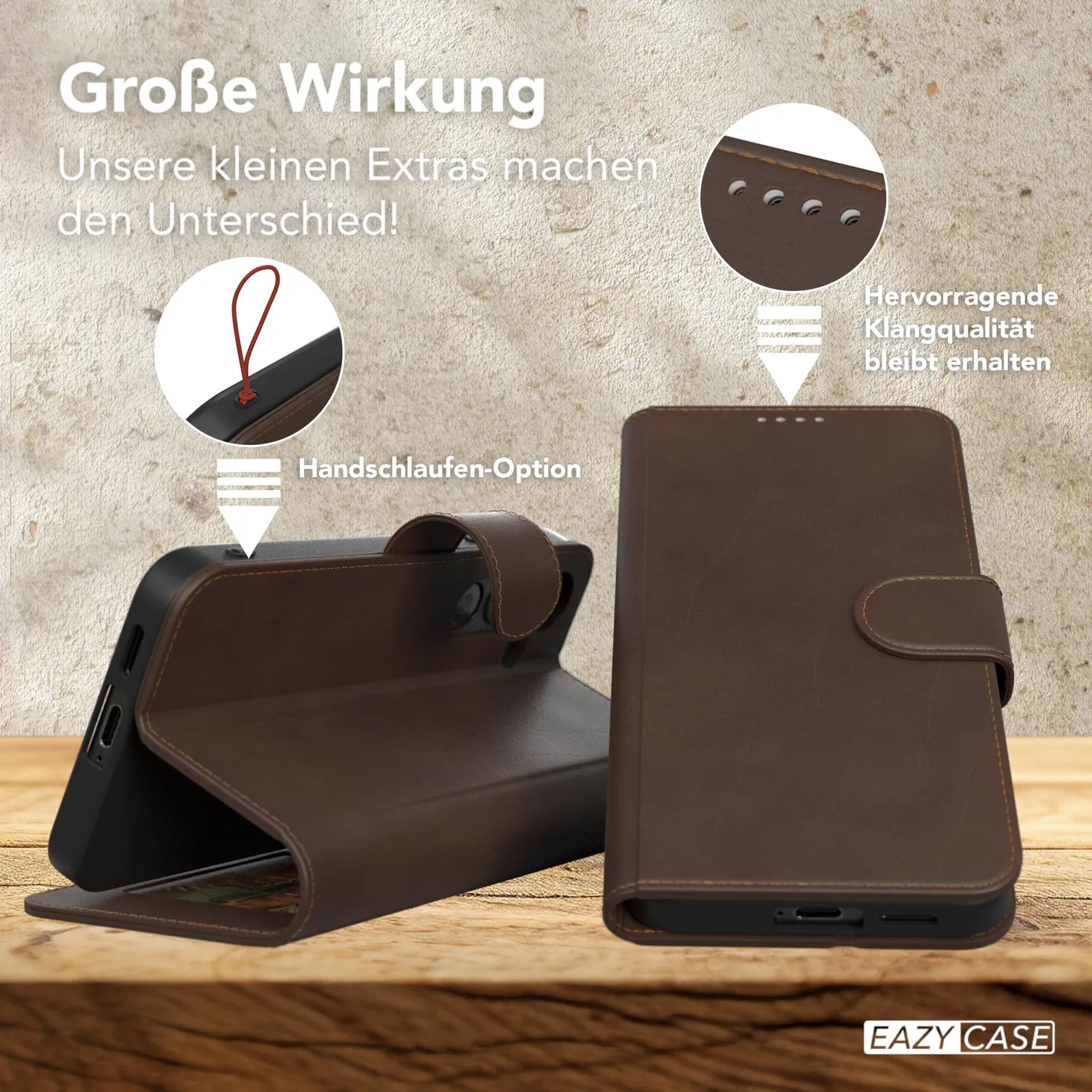 EAZY CASE Galaxy S24 Klapphülle Braun Leder
