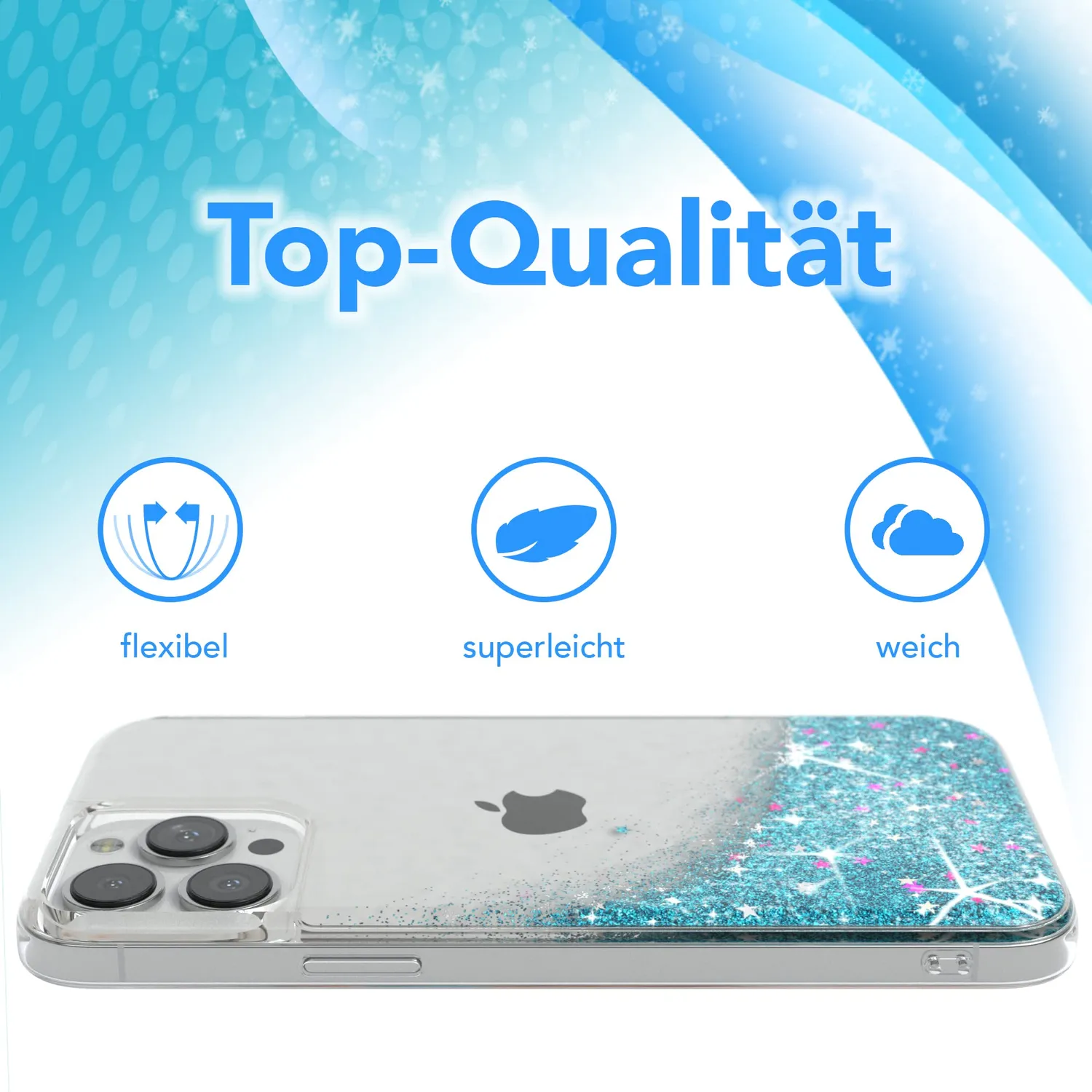 EAZY CASE iPhone 13 Pro Max Glitzerhülle Blau transparent