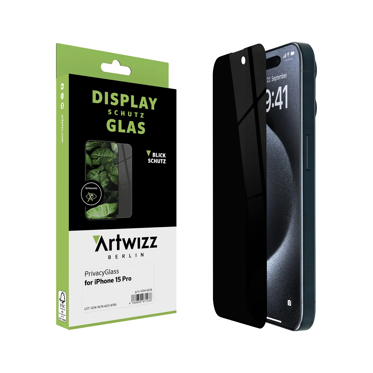 Artwizz PrivacyGlass iPhone 15 Pro Panzerglas Blickschutz