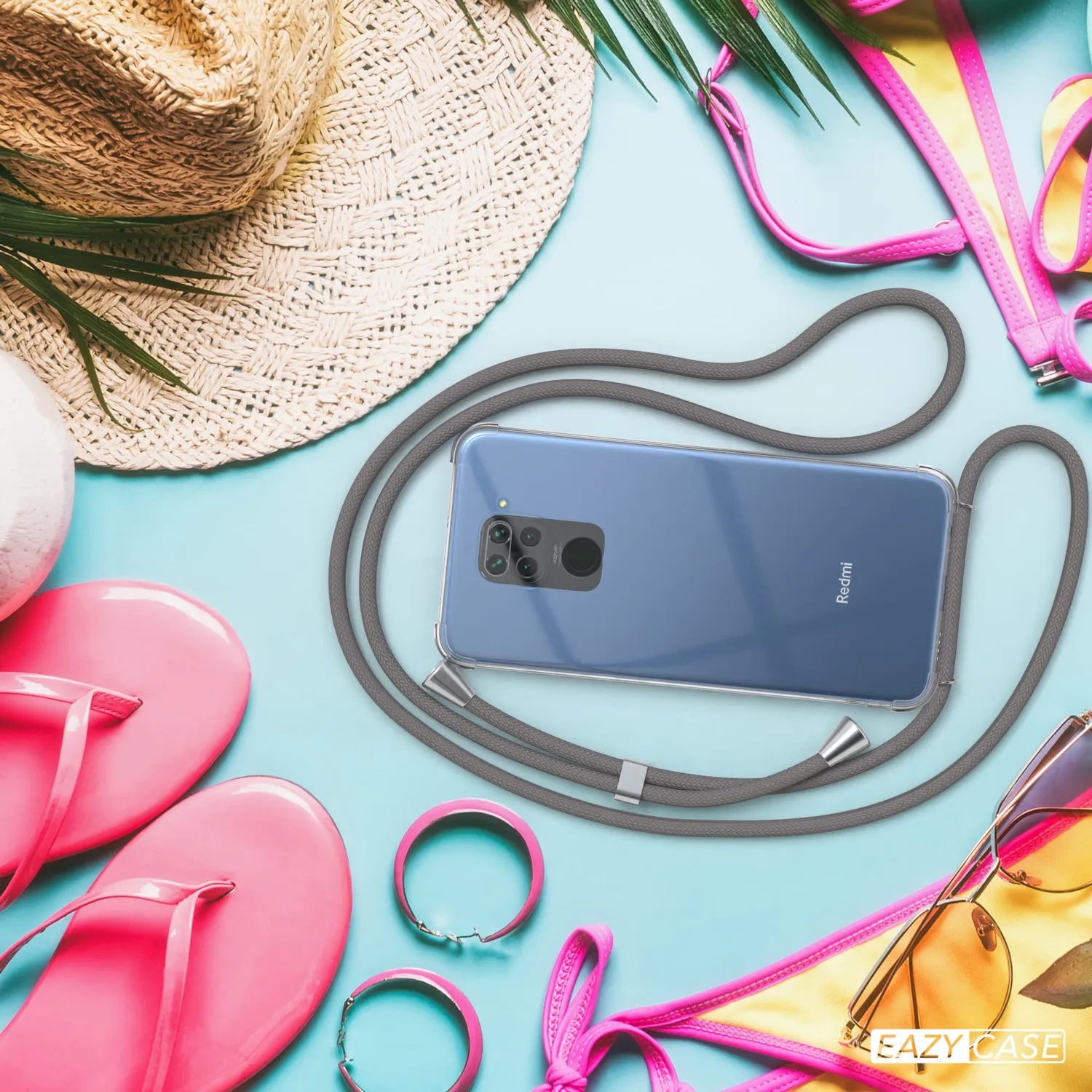 EAZY CASE Redmi Note 9 Handykette Anthrazit mit Band Silikon