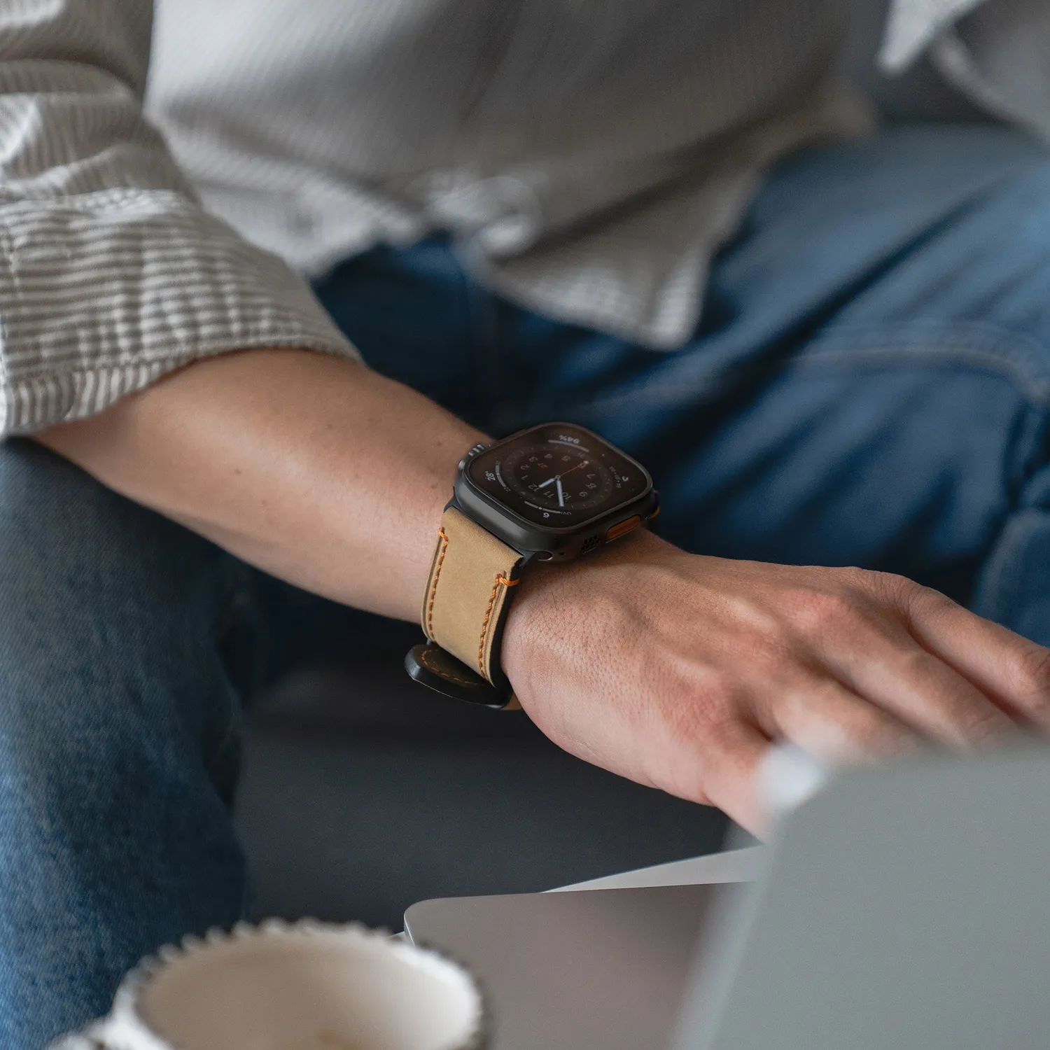 arktis Palermo Grande Apple Watch Ultra Armband Wüstenbraun Leder
