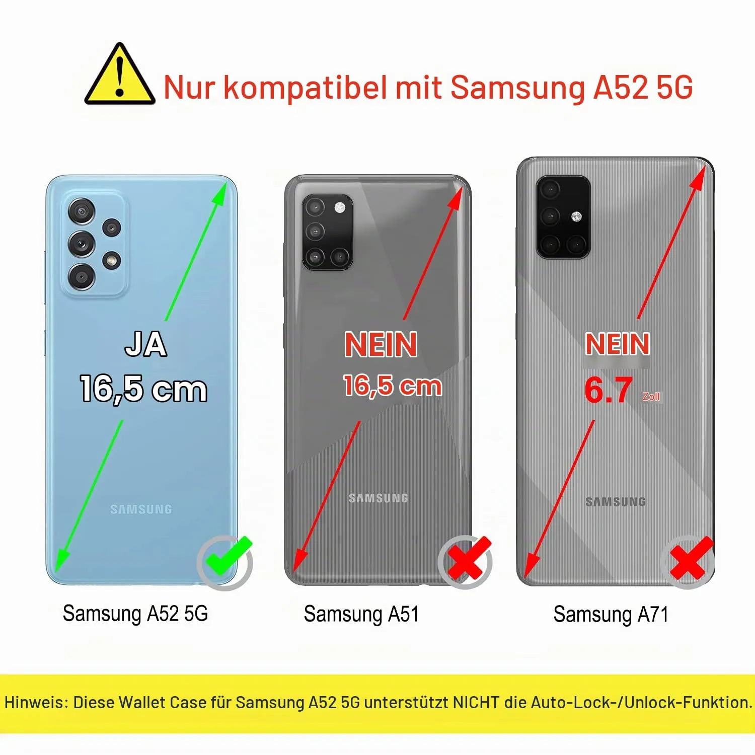 YATWIN Galaxy A52s 5G Klapphülle Schwarz mit Panzerglas