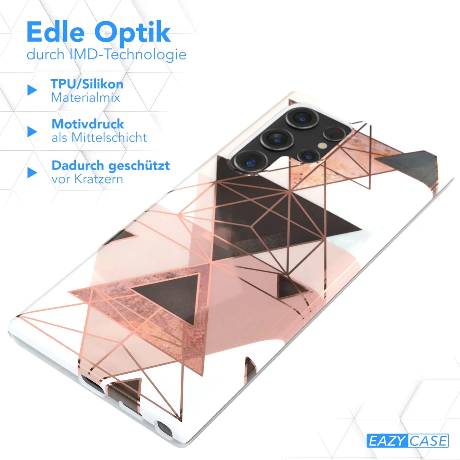EAZY CASE Galaxy S22 Ultra Silikonhülle Geometrie Rosa Braun