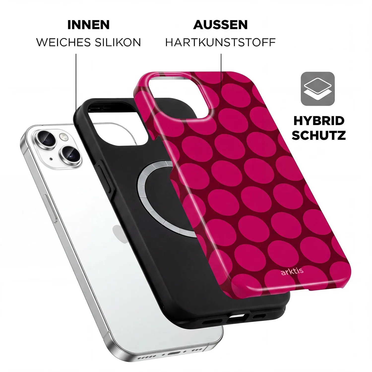 arktis Polka Dots iPhone 15 Hülle MagSafe