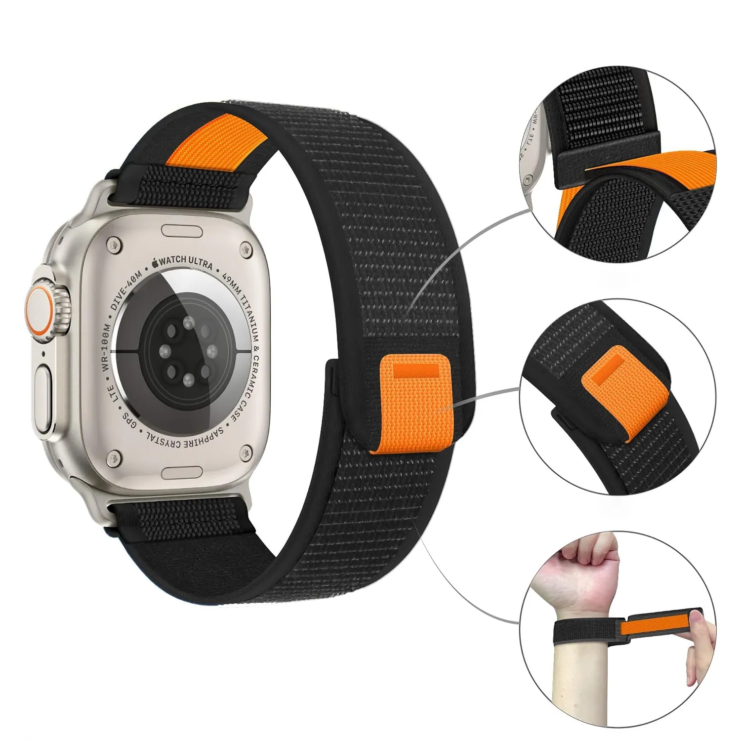 arktis Trail Apple Watch Armband Schwarz Klett Polyester