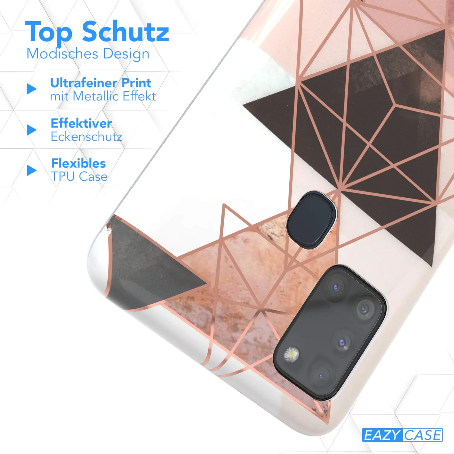 EAZY CASE Geometrie Galaxy A21s Silikonhülle Rosa Braun