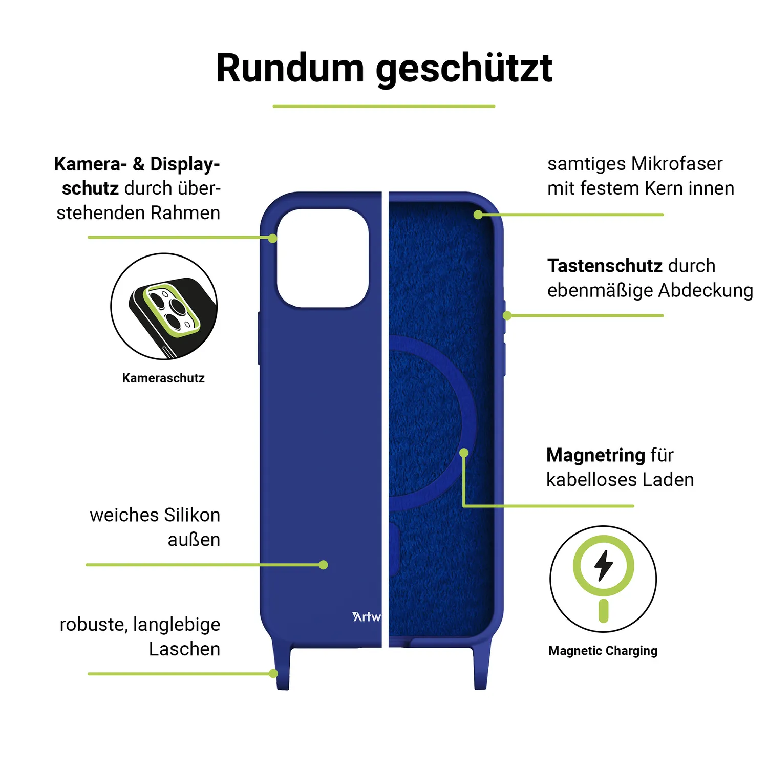 Artwizz HangOn Silicone+CHARGE iPhone 15 Handykette MagSafe