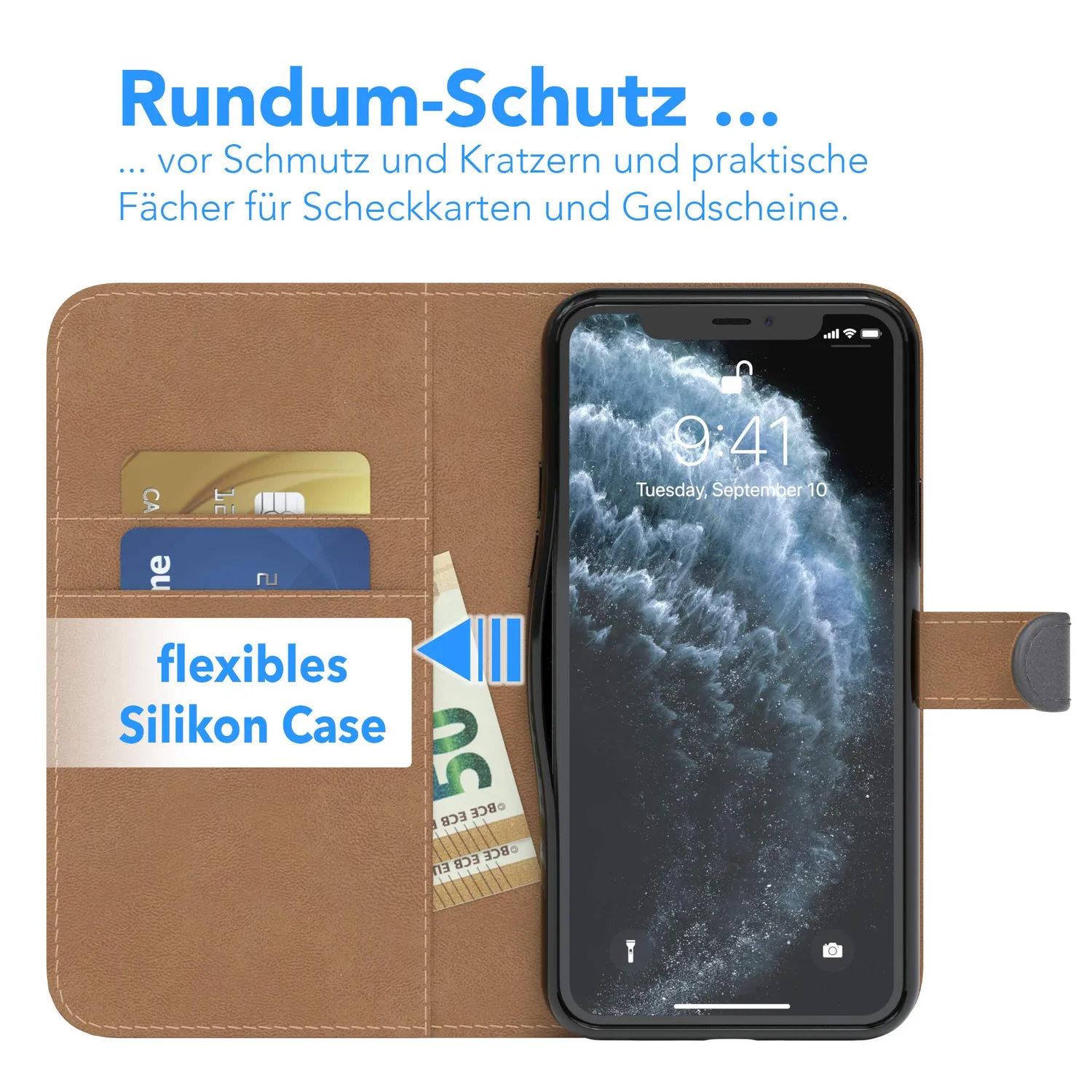 EAZY CASE iPhone 11 Pro Book Handyhülle Anthrazit Klapp