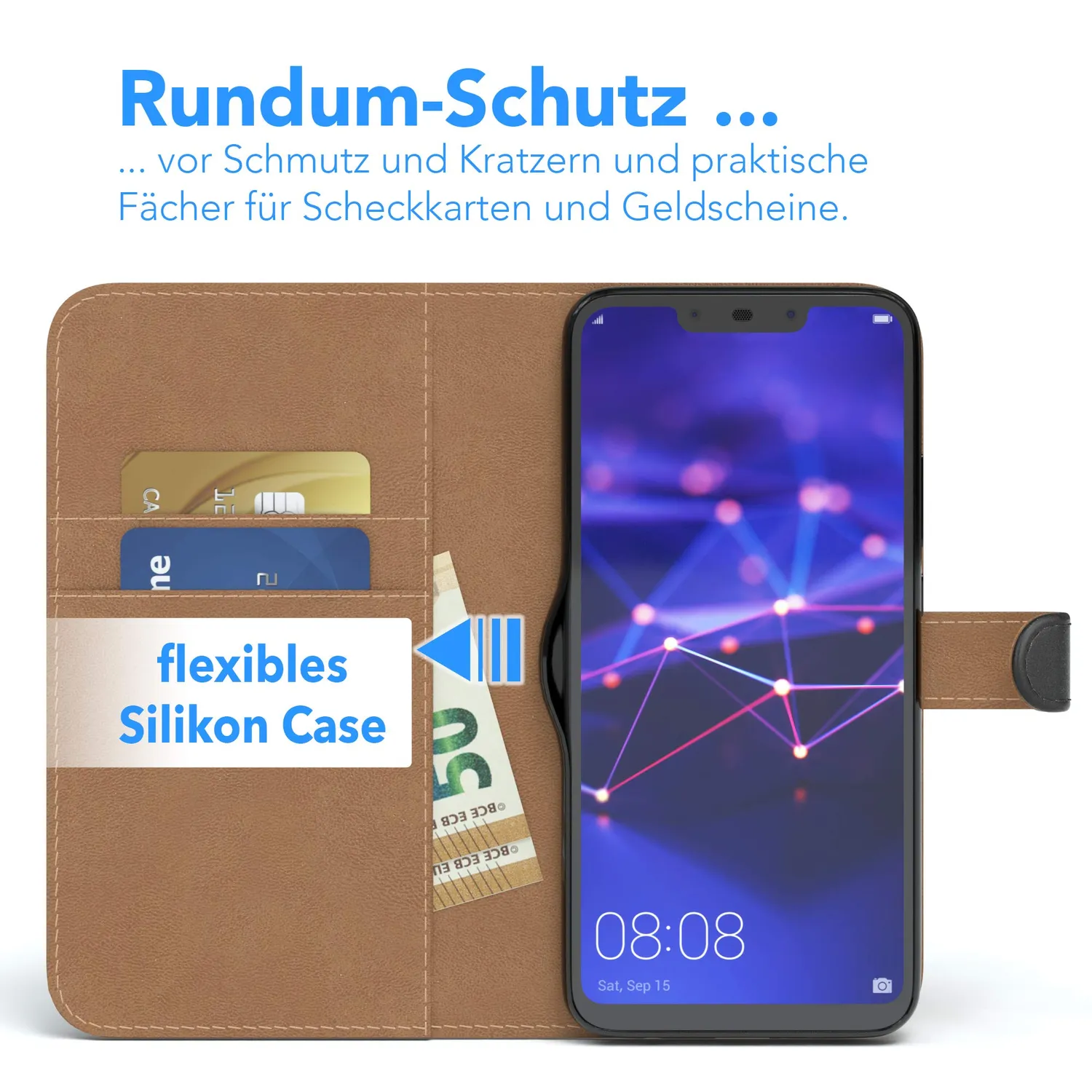 EAZY CASE Mate 20 Lite Book Handyhülle Schwarz Klapp