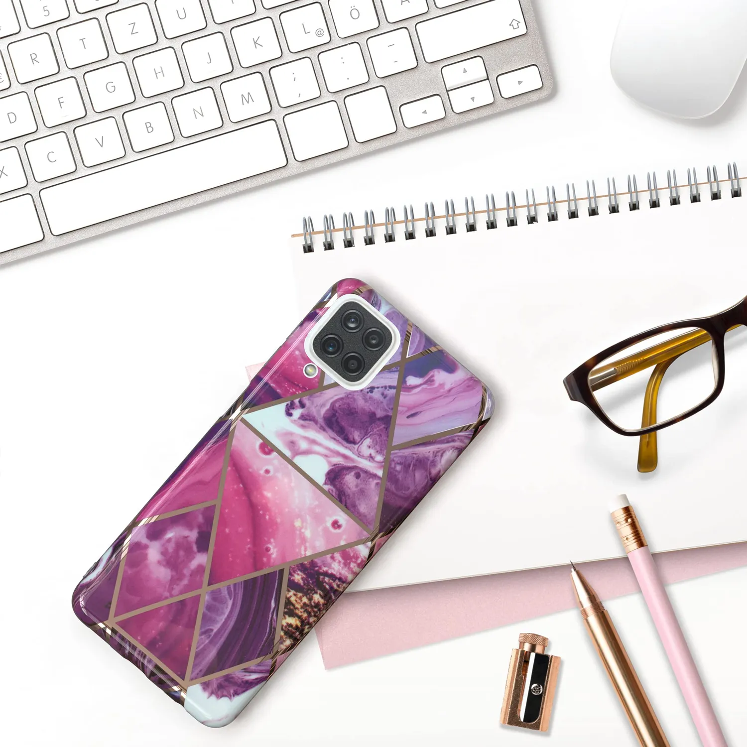 EAZY CASE Galaxy A12 Silikonhülle Marmor Beere