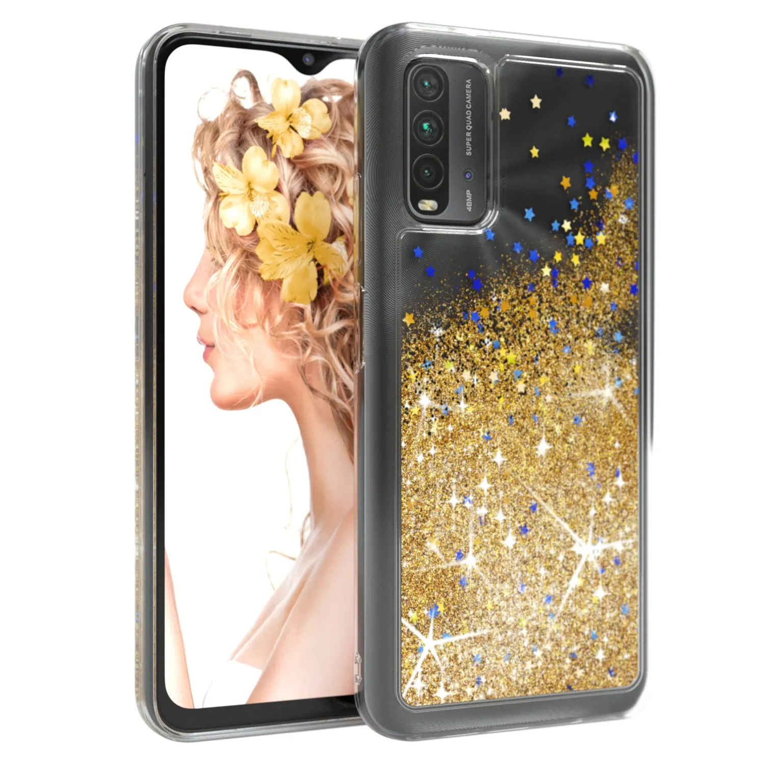 EAZY CASE Redmi 9T Glitzerhülle Transparent Blau liquid