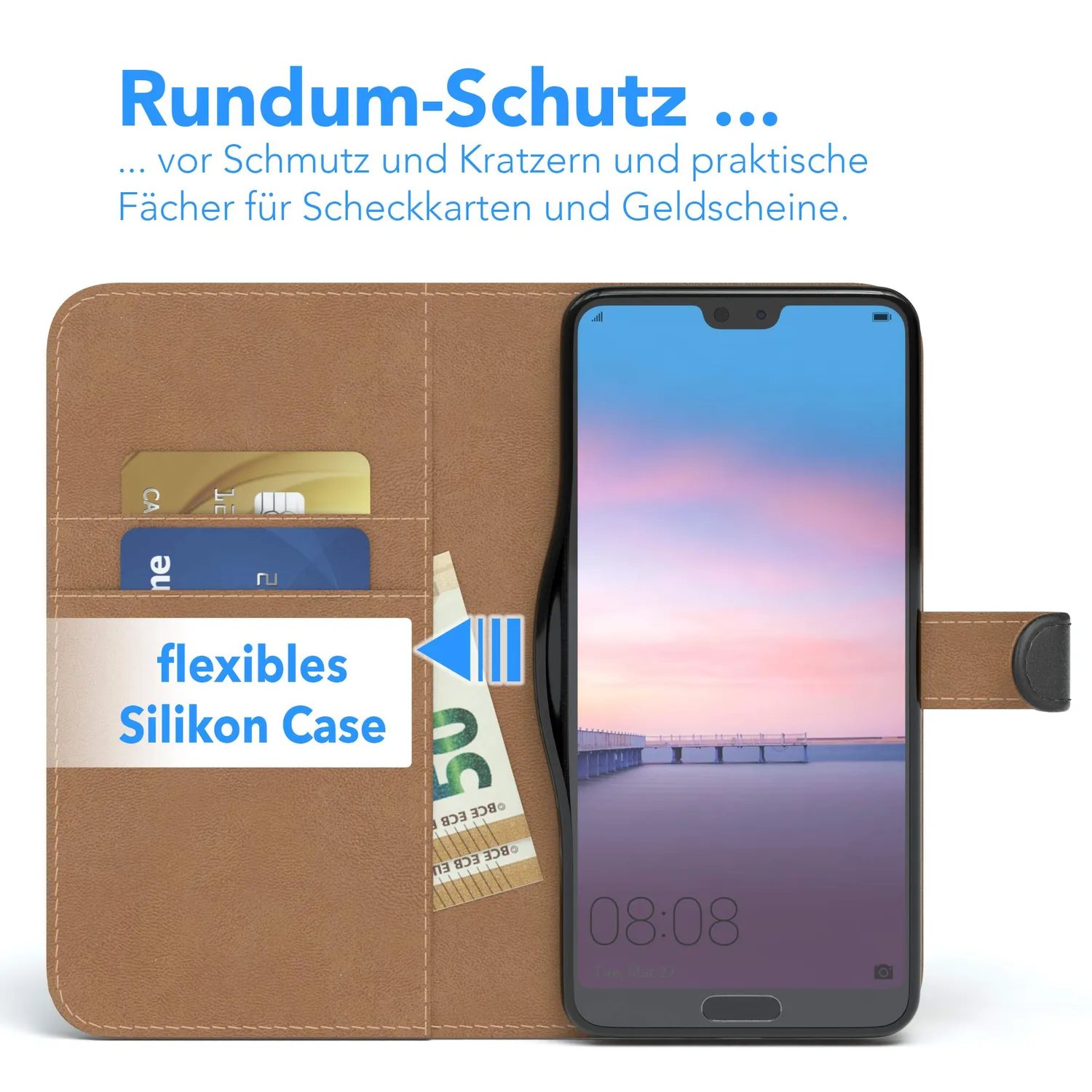 EAZY CASE Huawei P20 Pro Klapphülle Schwarz mit Standfunktion