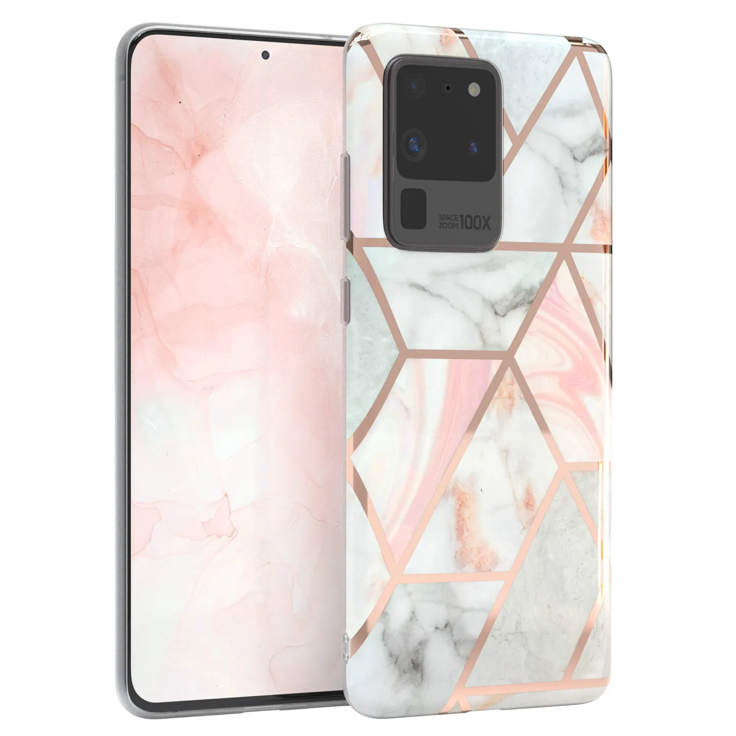 EAZY CASE Galaxy S20 Ultra Silikonhülle Blumen Rosé-Gold