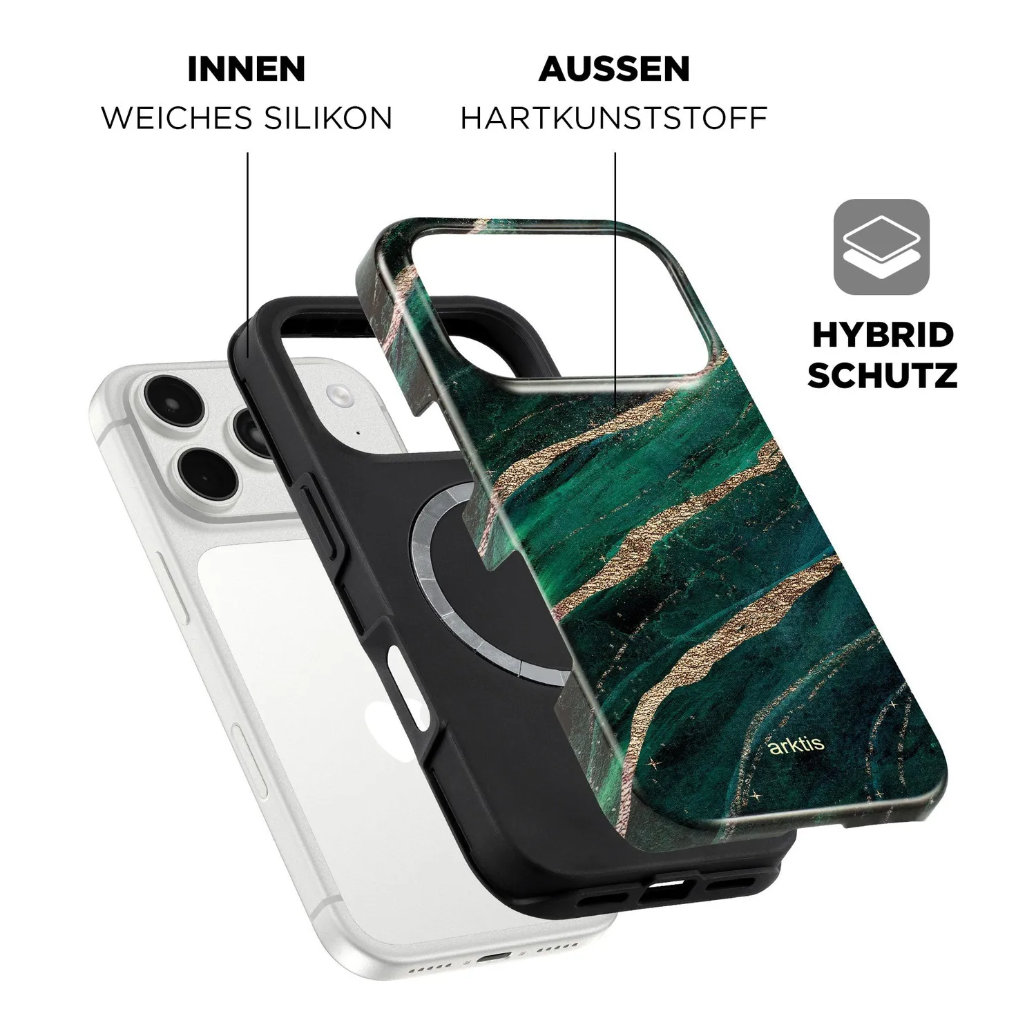 arktis iPhone 17 Pro Max Hülle Green Marble MagSafe stoßfest