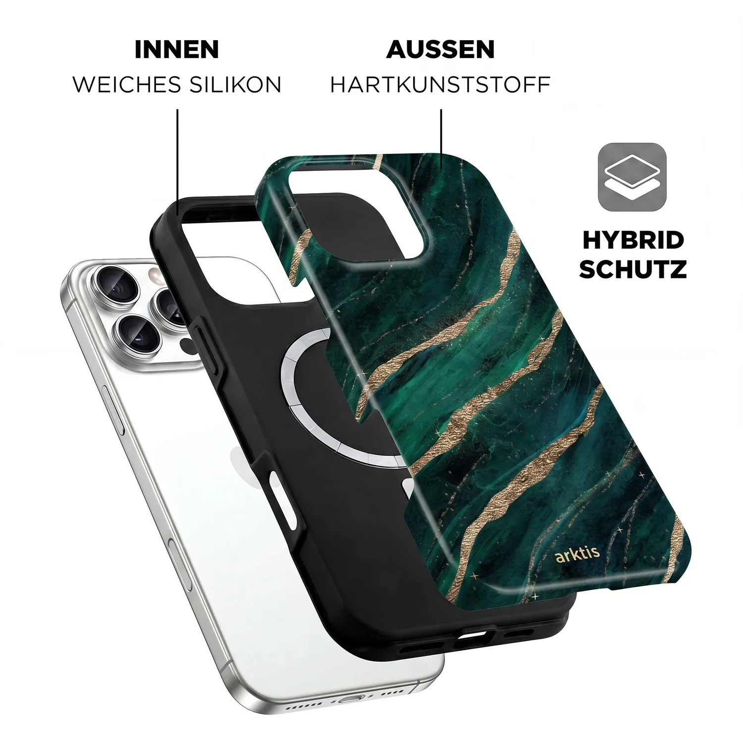 arktis iPhone 16 Pro Hülle Green Marble MagSafe