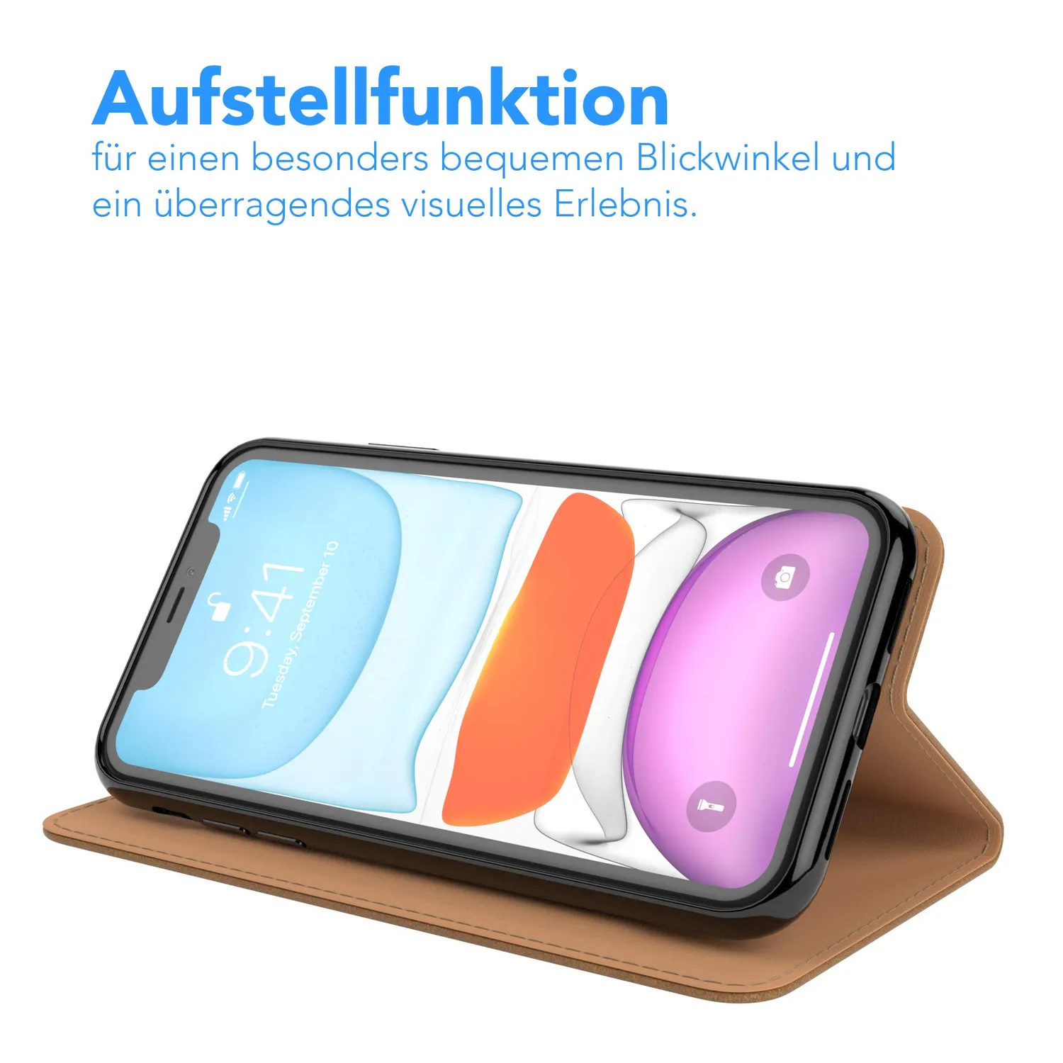 EAZY CASE iPhone 11 Klapphülle hellbraun Vintage Leder