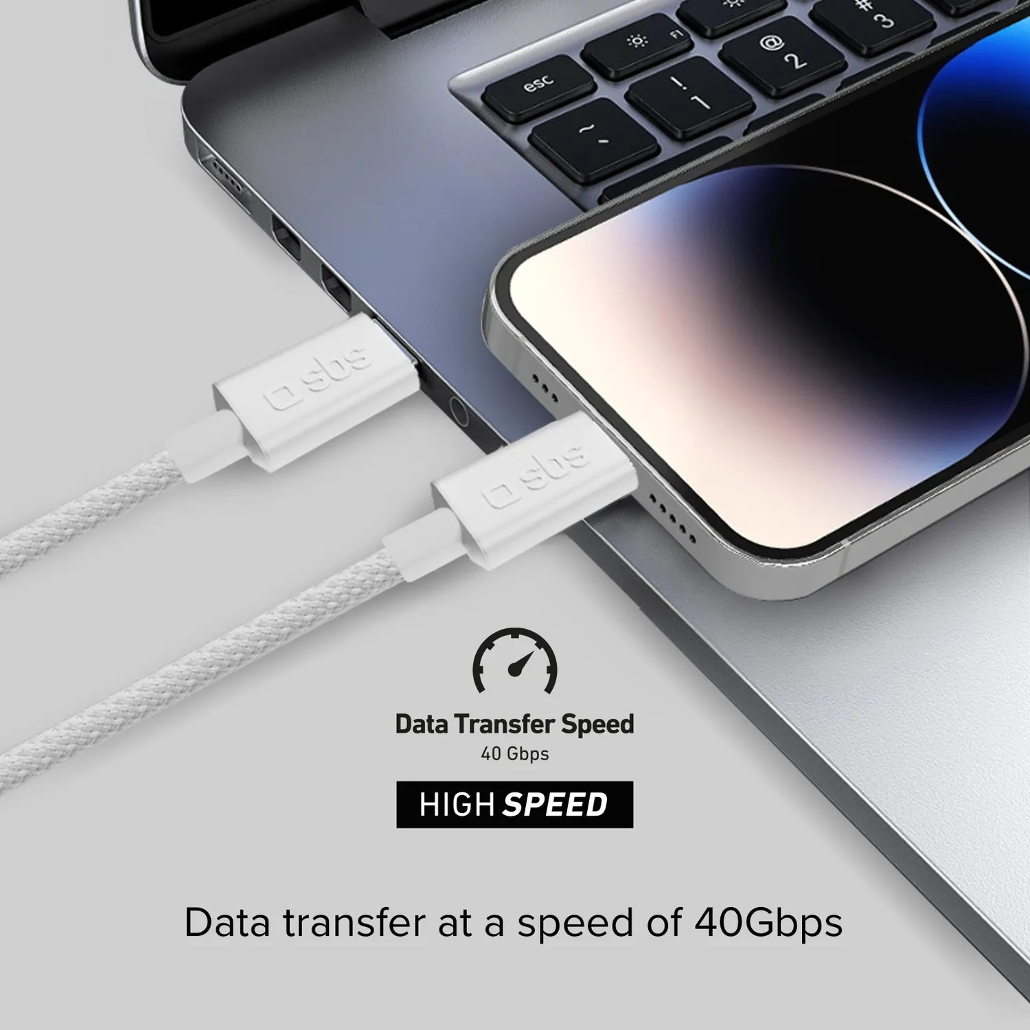 SBS USB-C Kabel 240W 1m Nylon 40Gbps mit Klettband