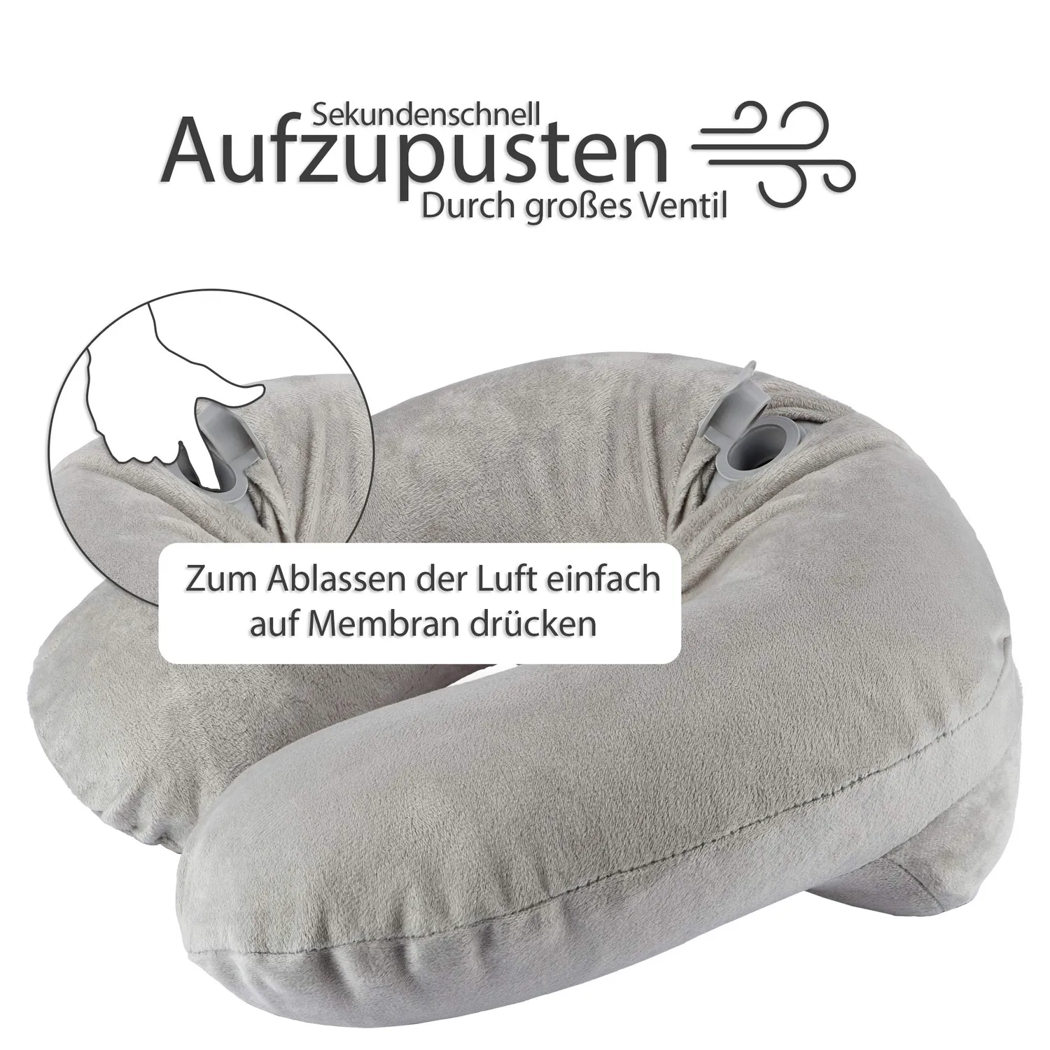 EAZY CASE Nackenkissen aufblasbar Grau mit Maske