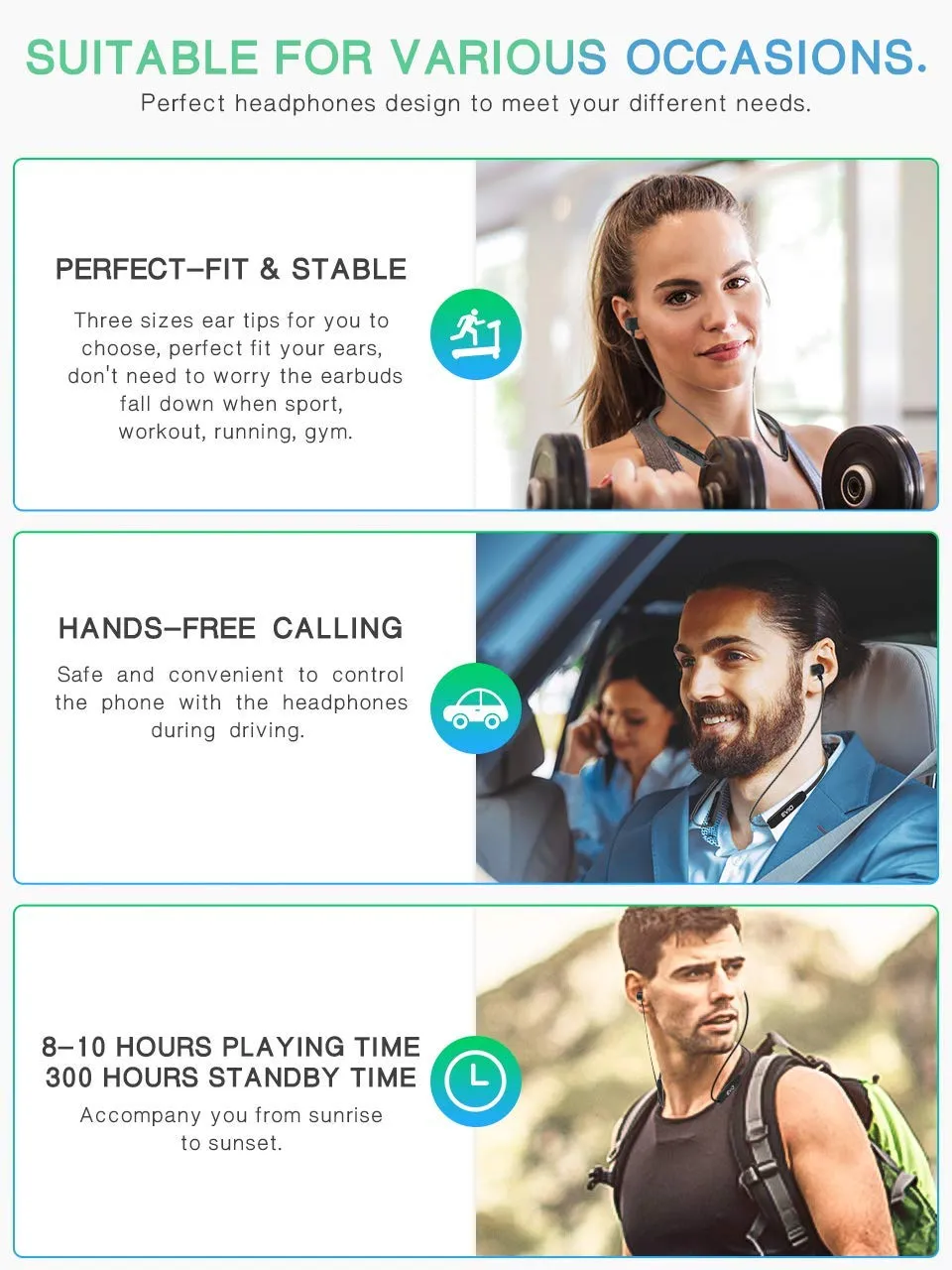 YATWIN Sport Bluetooth Kopfhörer In-Ear Schwarz IPX7