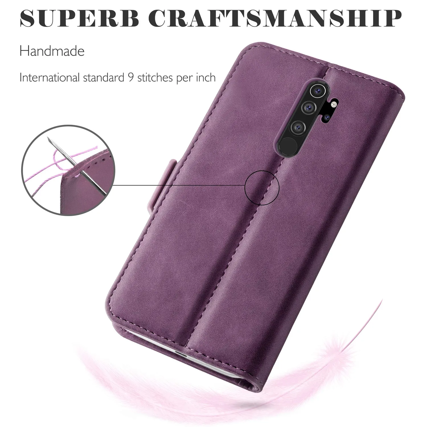 YATWIN Redmi Note 8 Pro Klapphülle Leder Weinrot RFID