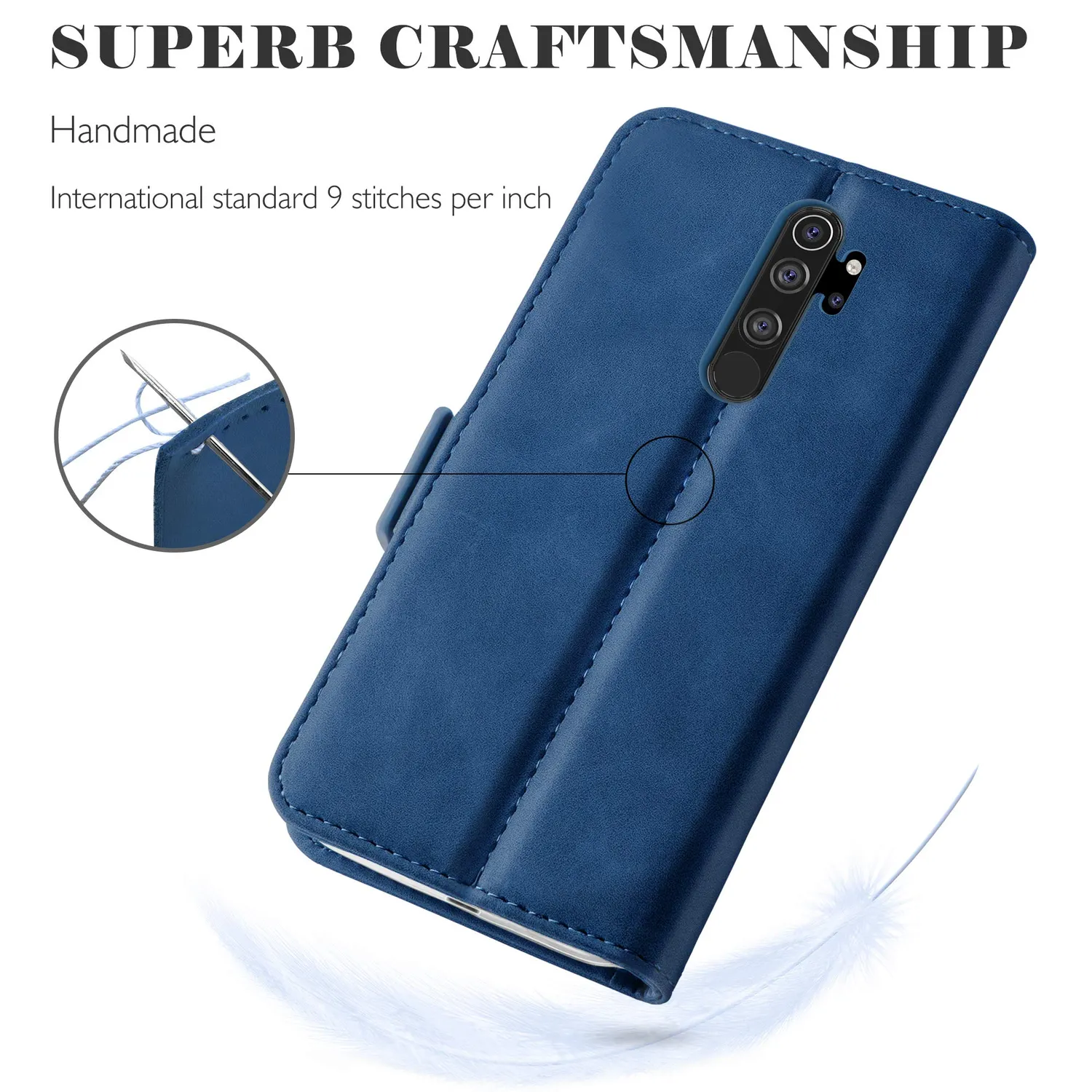 YATWIN Redmi Note 8 Pro Klapphülle Blau Leder Kartenfach