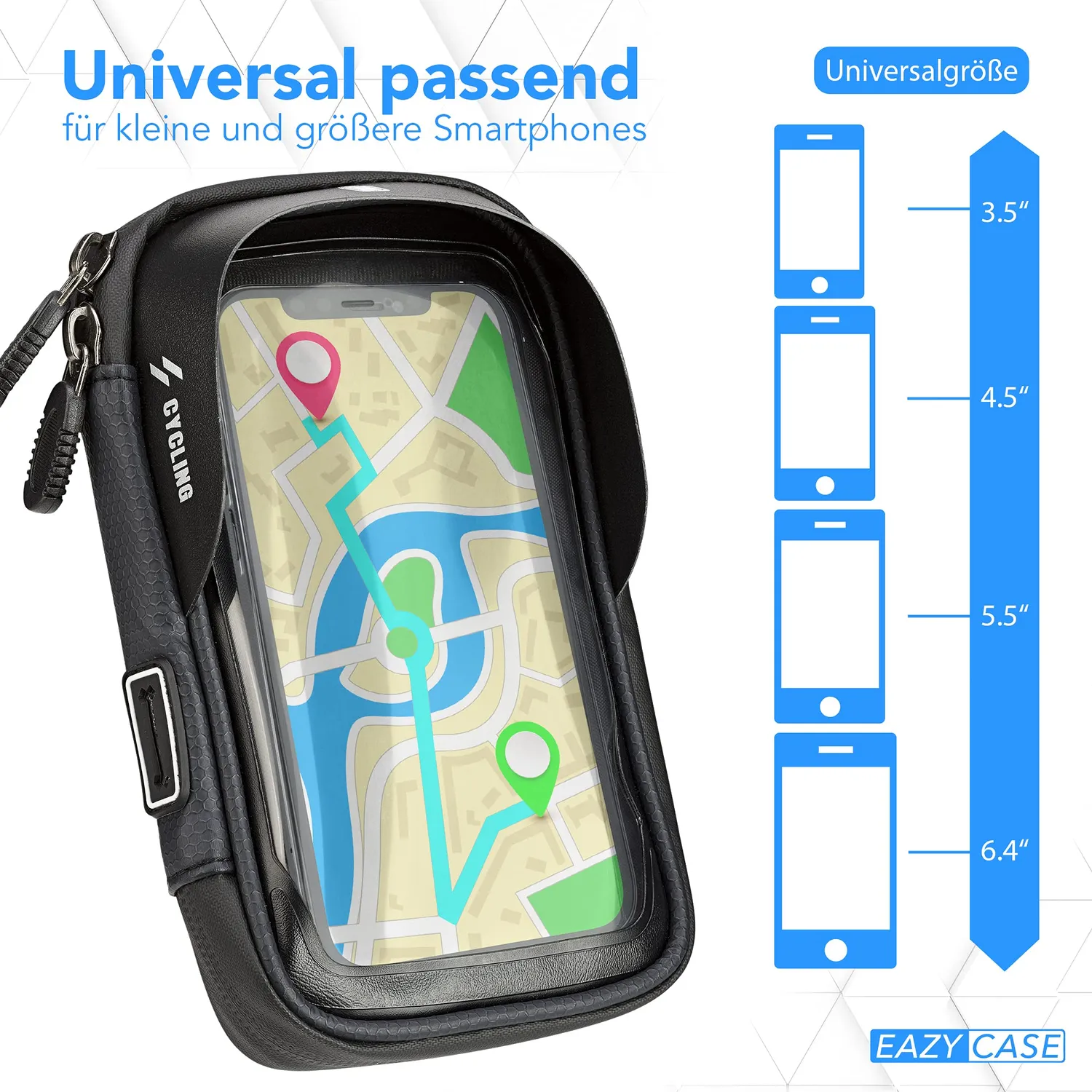 EAZY CASE Fahrrad Lenkertasche wasserfest Touchscreen 6,4 Zoll