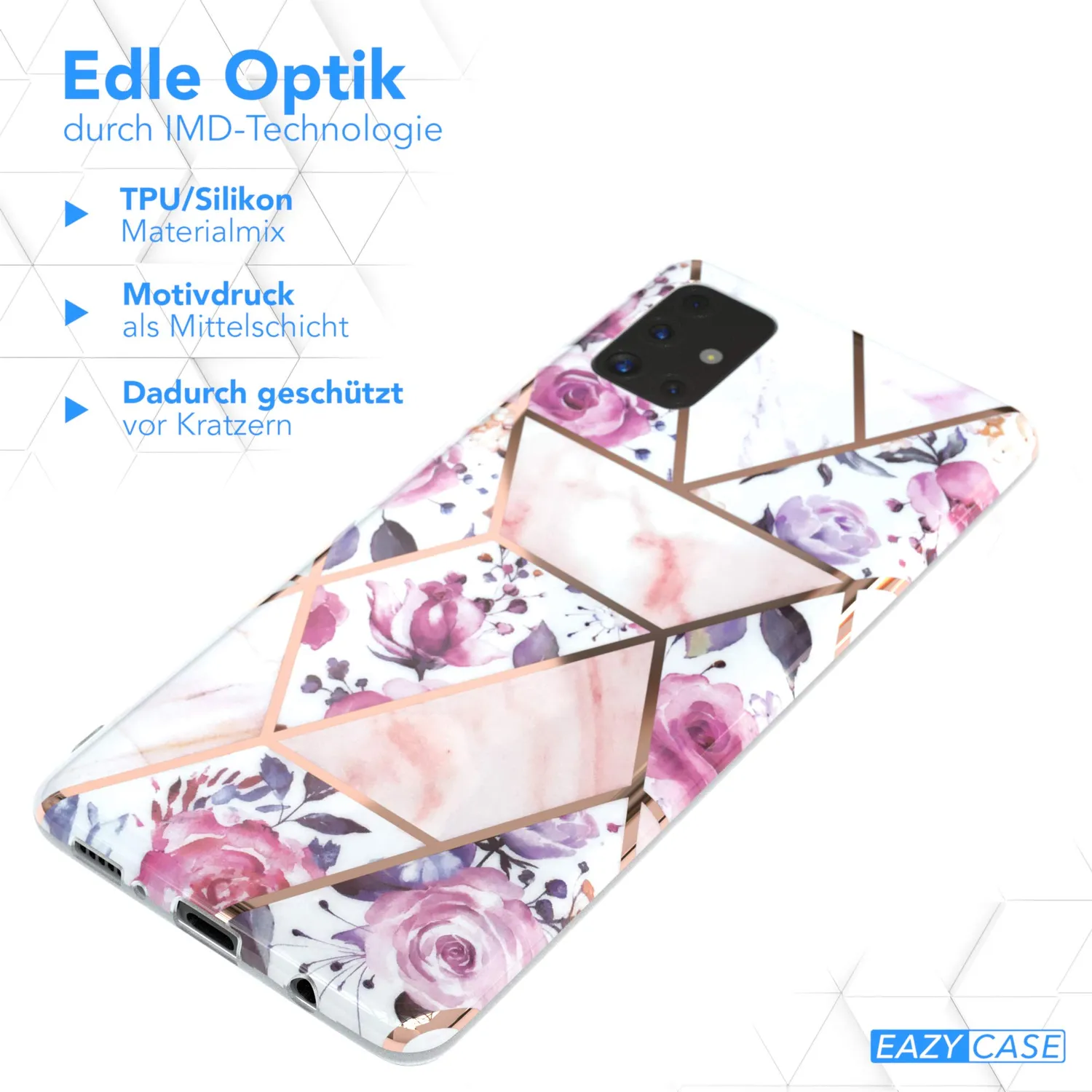 EAZY CASE Galaxy A51 Silikonhülle Blumen Rosé-Gold slim
