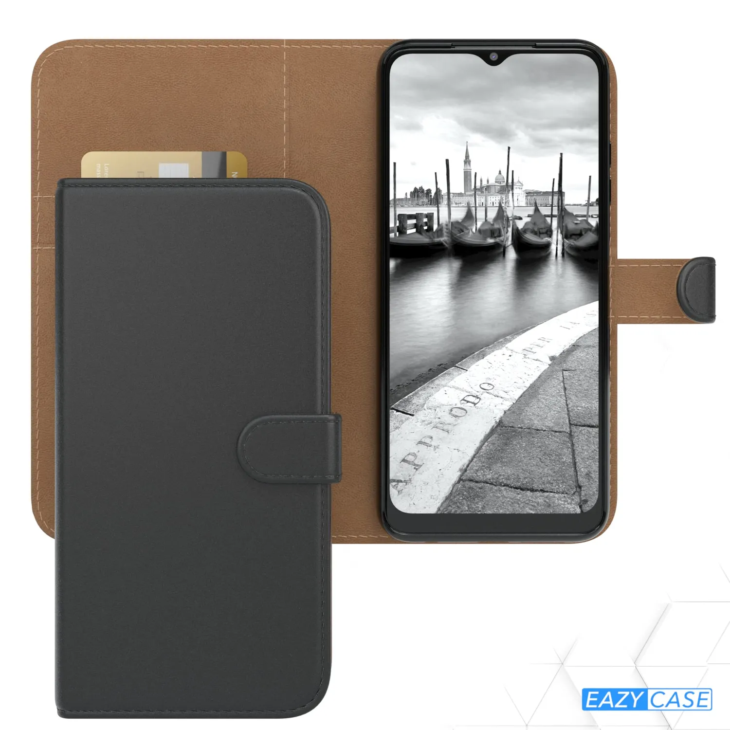EAZY CASE Galaxy A22 5G Klapphülle Book-Schwarz Leder