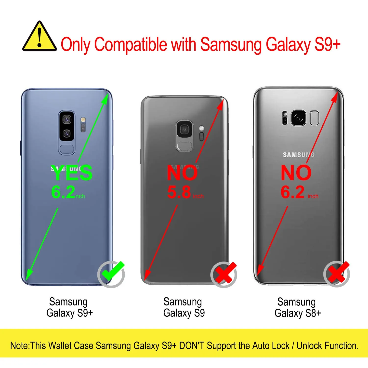 YATWIN Galaxy S9 Plus Handyhülle Schwarz Leder mit Kartenfach