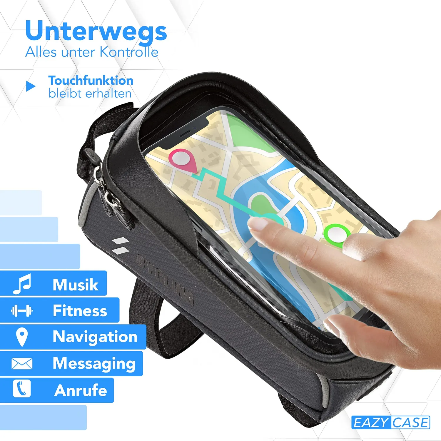 EAZY CASE Fahrrad Rahmentasche wasserfest Touchscreen 6,4 Zoll