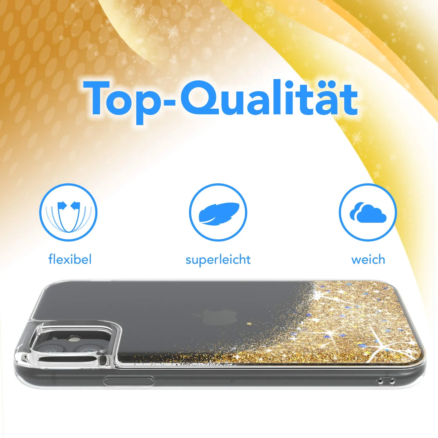 EAZY CASE iPhone 11 Glitzerhülle Liquid Gold transparent
