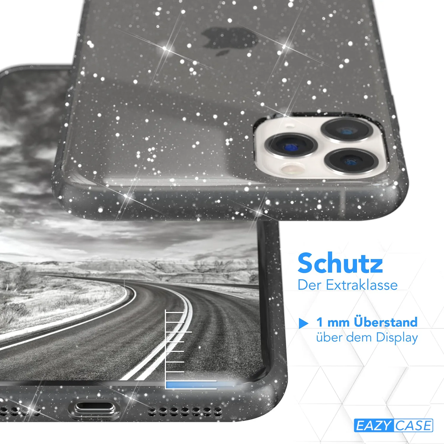 EAZY CASE iPhone 11 Pro Max Glitzerhülle Anthrazit transparent