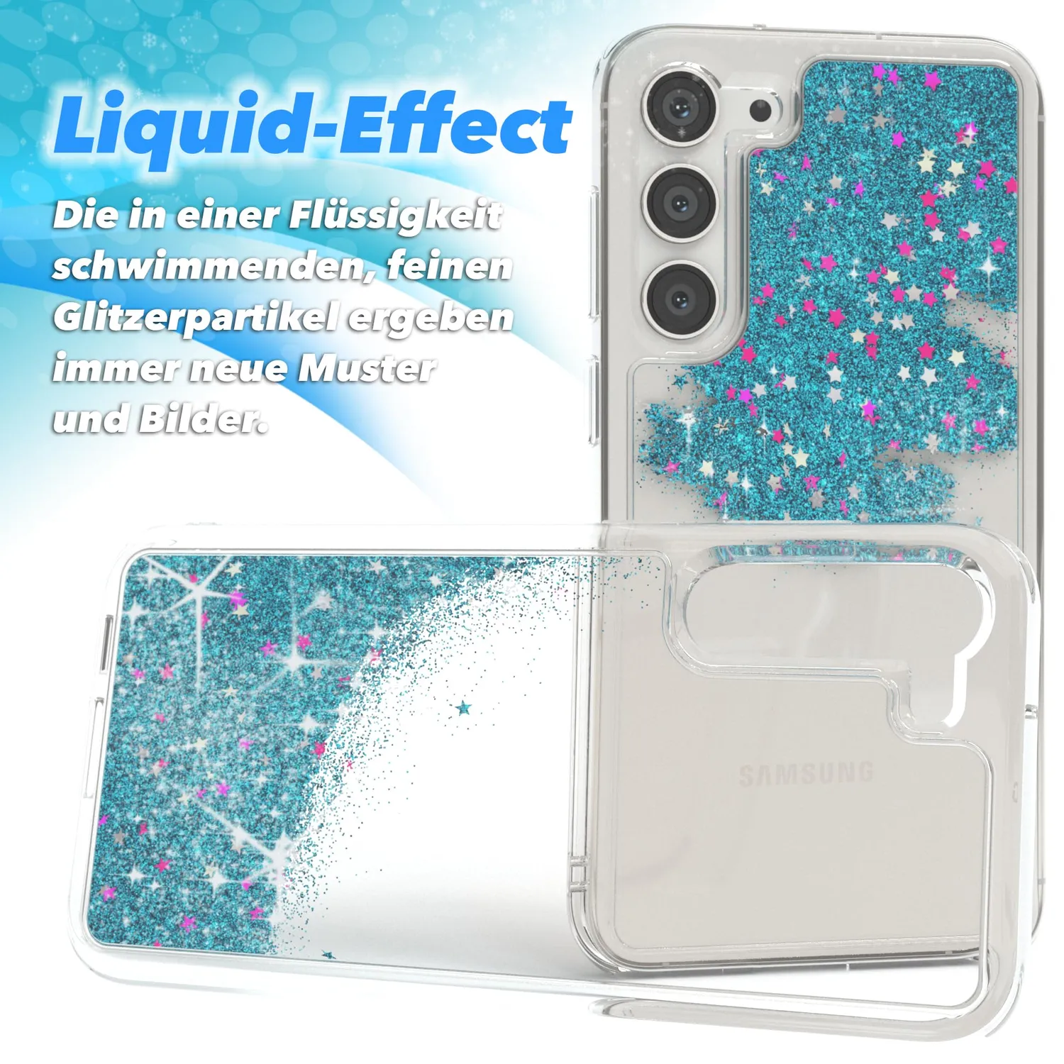 EAZY CASE Galaxy S23 Plus Glitzerhülle Blau Liquid