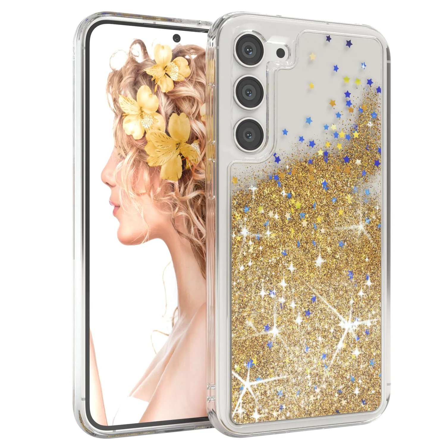 EAZY CASE Galaxy S23 Plus Glitzerhülle Blau Liquid