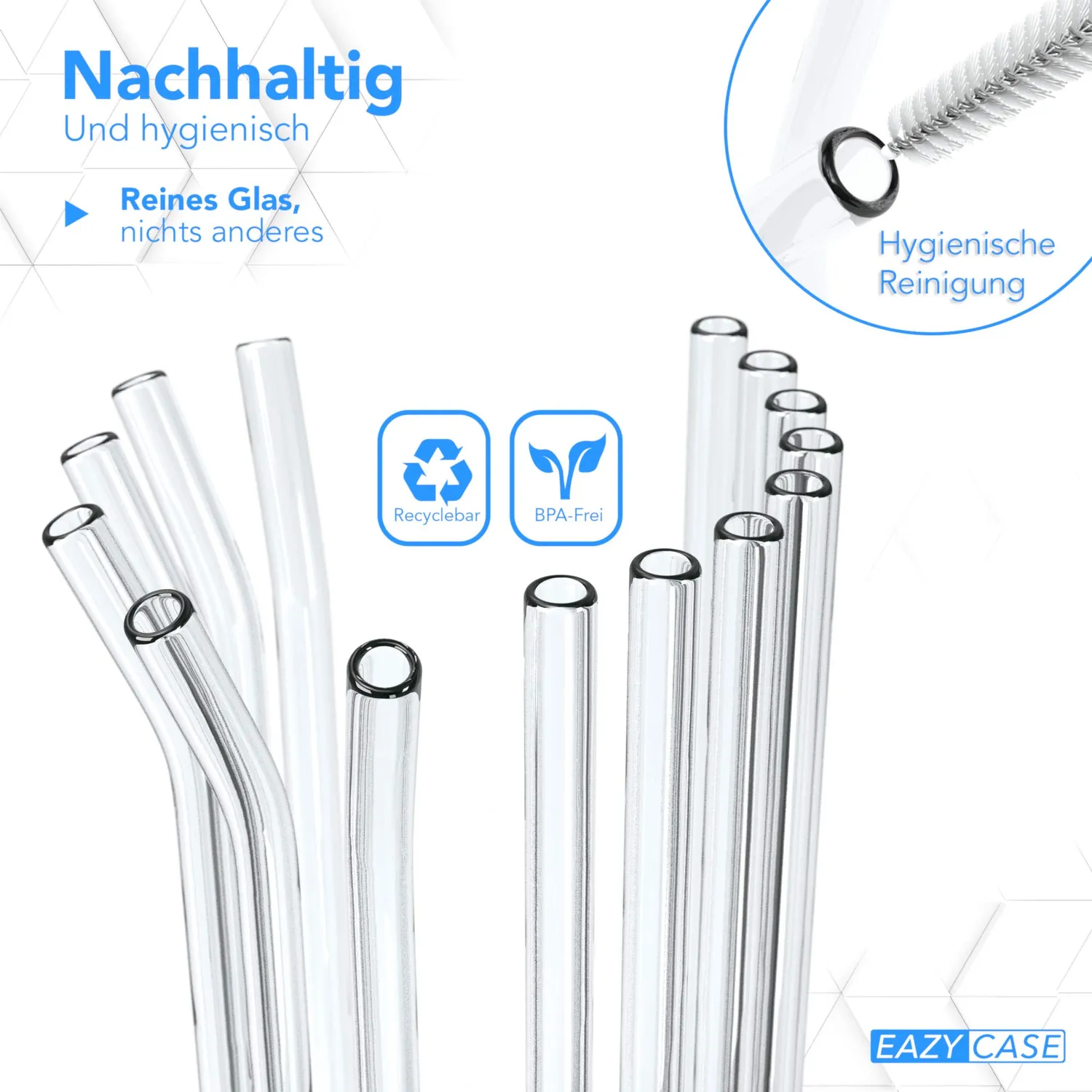 EAZY CASE Glas-Strohhalme 8er Set mit Bürsten
