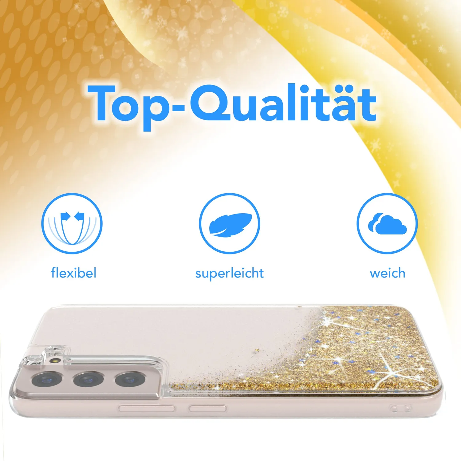 EAZY CASE Galaxy S22 5G Glitzerhülle Gold transparent