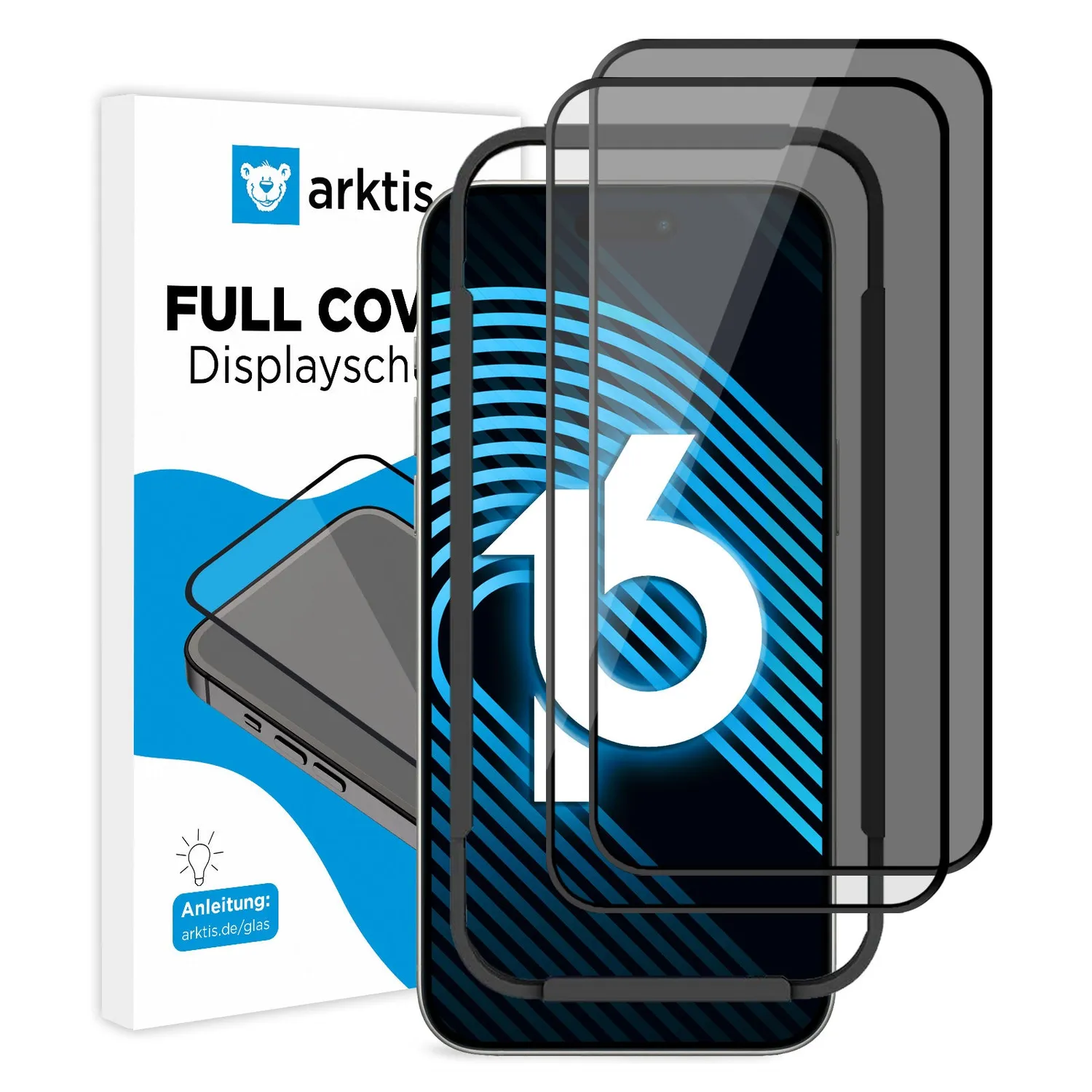 arktis Privacy iPhone 16 Panzerglas 1 Stück blickdicht