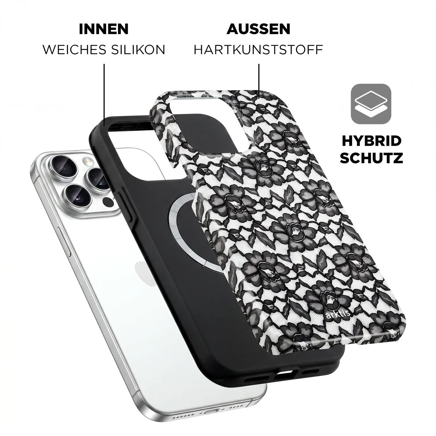 arktis iPhone 14 Pro Hülle Dark Rose MagSafe Print
