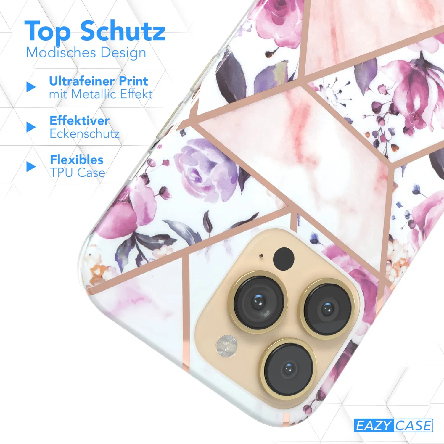 EAZY CASE iPhone 13 Pro Silikonhülle Blume Rosé mit Kameraschutz