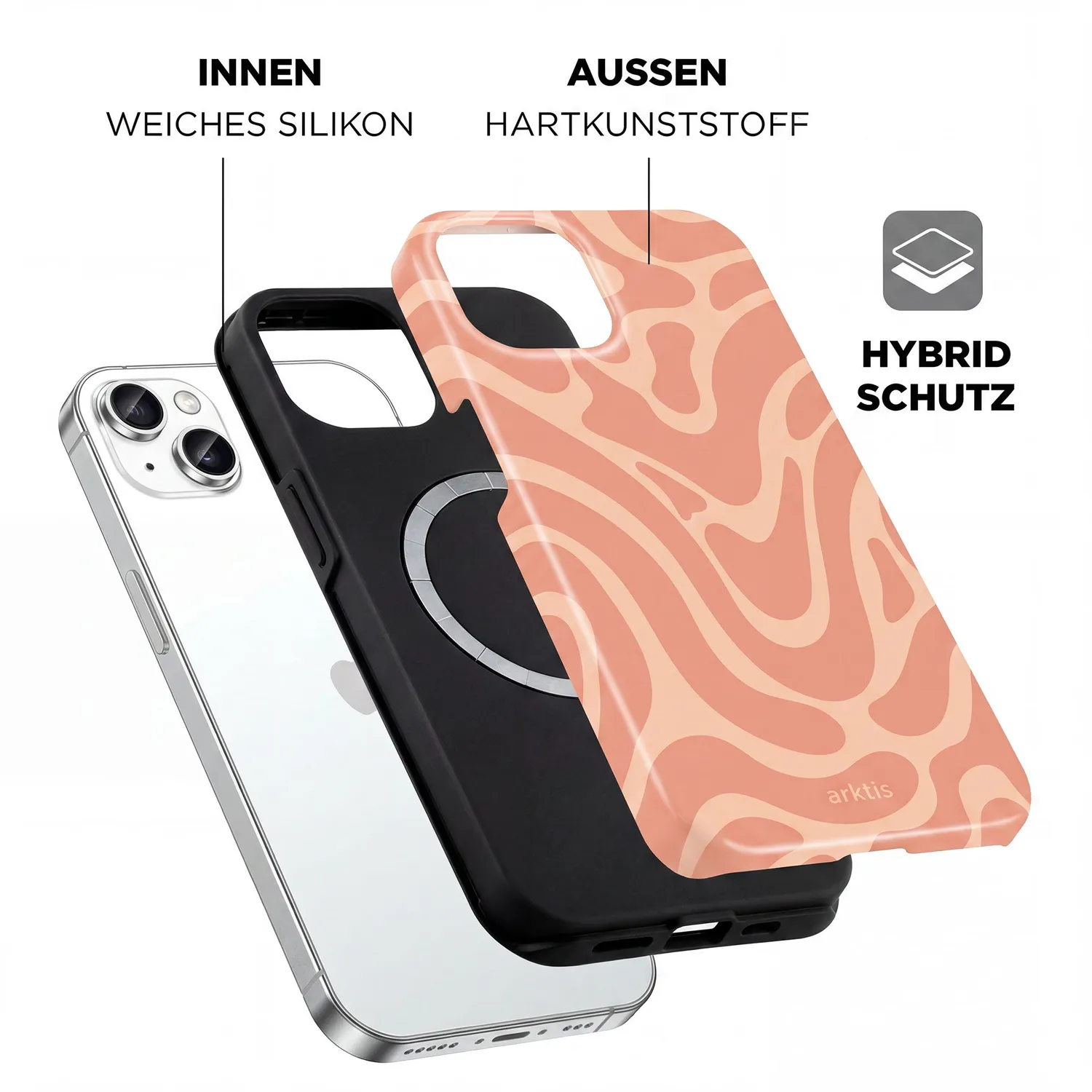 arktis Curly iPhone 15 Hülle MagSafe Wellen-Print