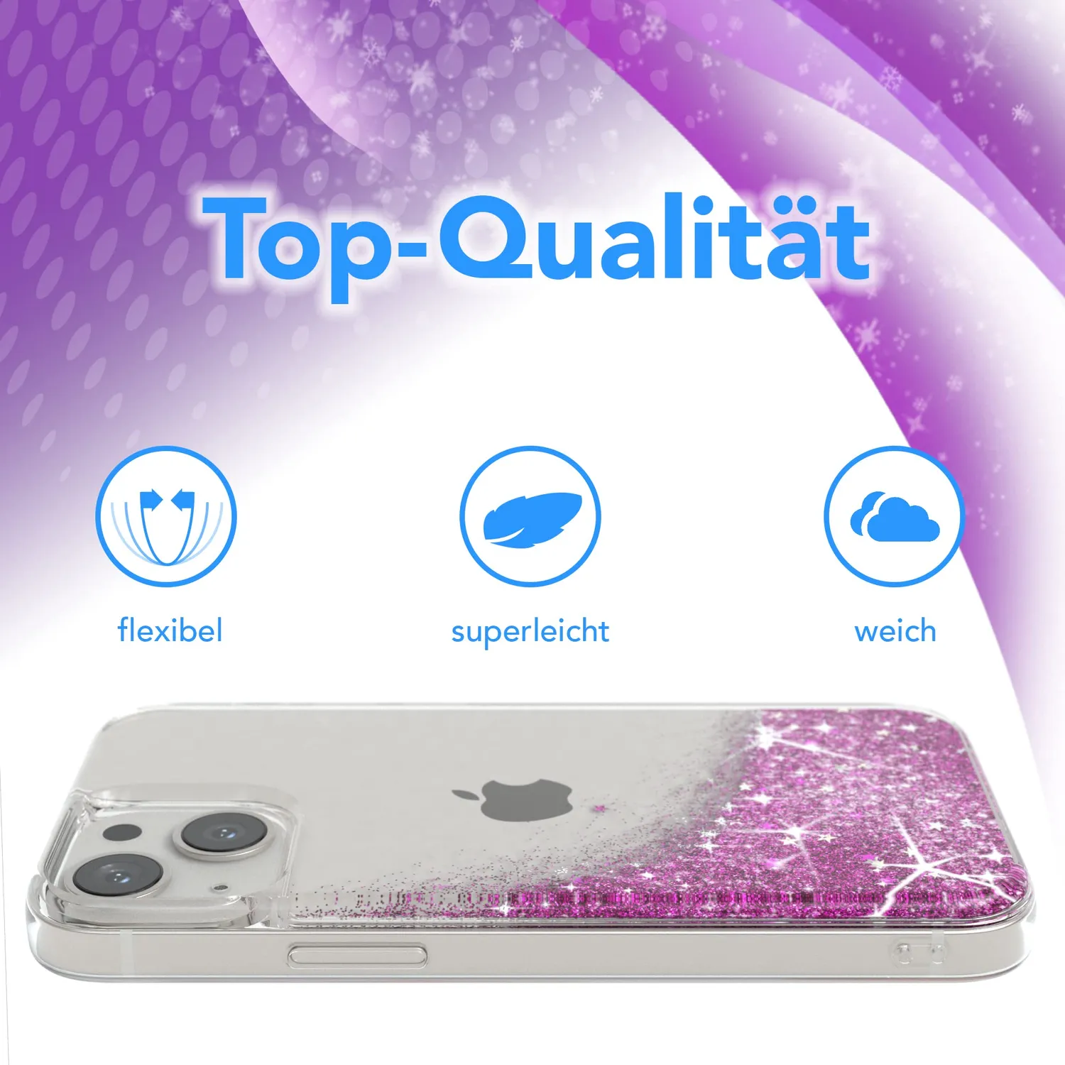 EAZY CASE iPhone 13 Mini Glitzerhülle Liquid Lila