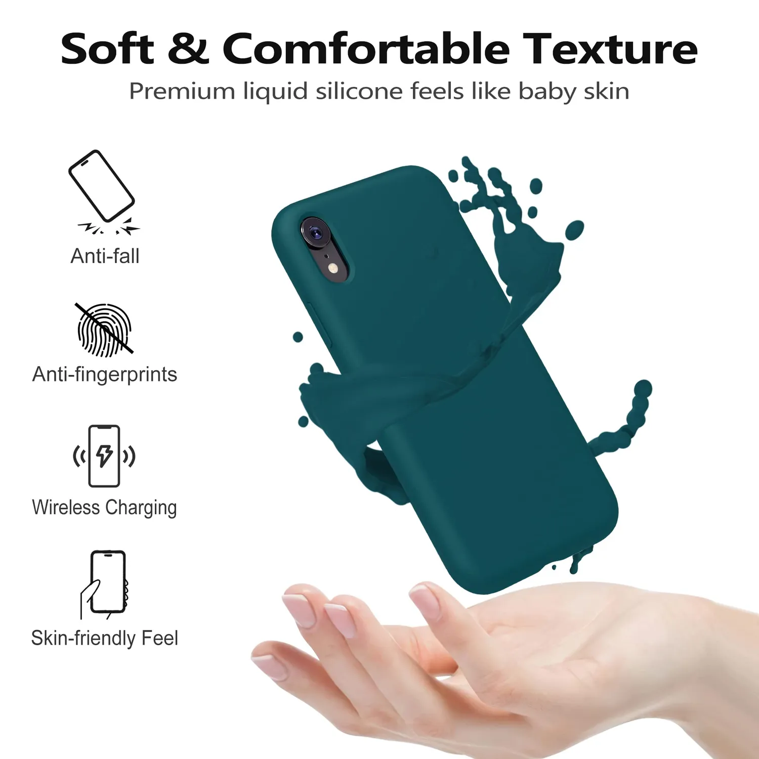 YATWIN iPhone XR Silikonhülle Dunkelgrün Folie stoßfest