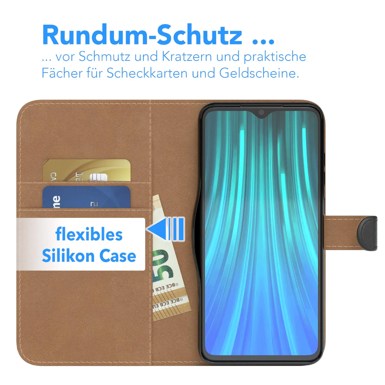 EAZY CASE Redmi Note 8 Pro Klapphülle Schwarz mit Kartenfach